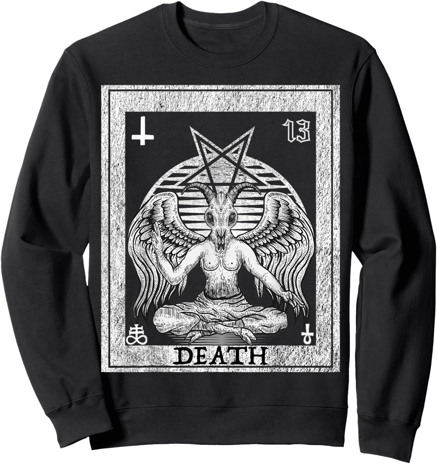 Death Occult Satan Goat Head Tarot Card Unholy Horror Sweatshirt - Sweatshirt | Black