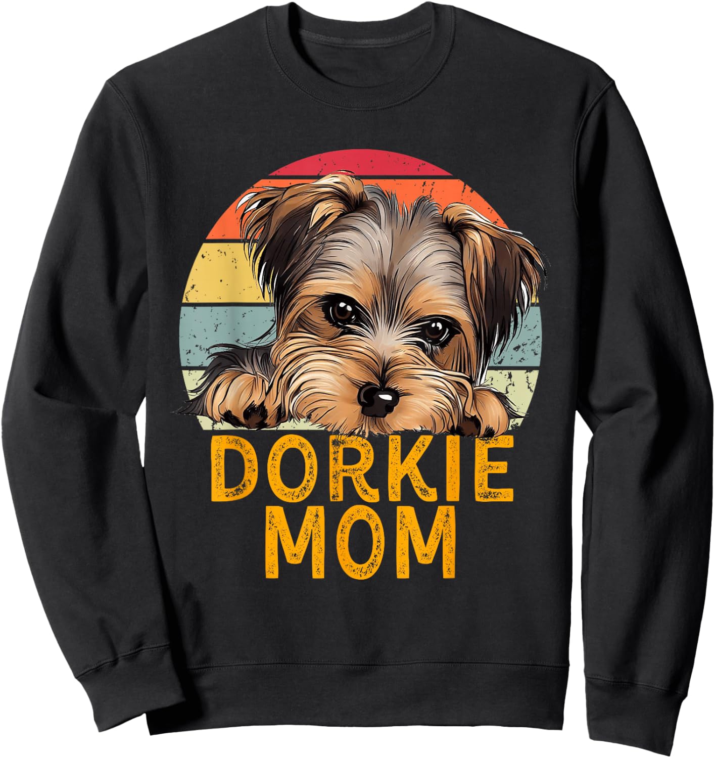 Dorkie Mom Retro Vintage Sunset Puppy Pet Dog Lover Sweatshirt - Sweatshirt | Black