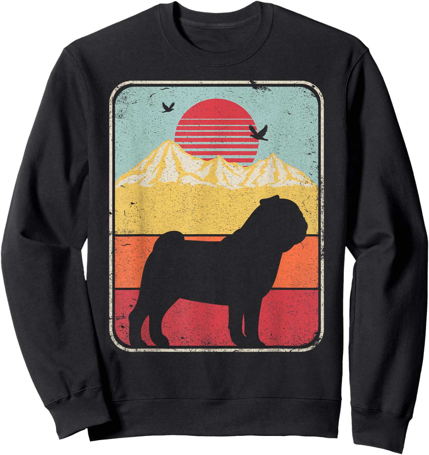 Pug Shirt. Retro Style Sweatshirt - Sweatshirt | Black