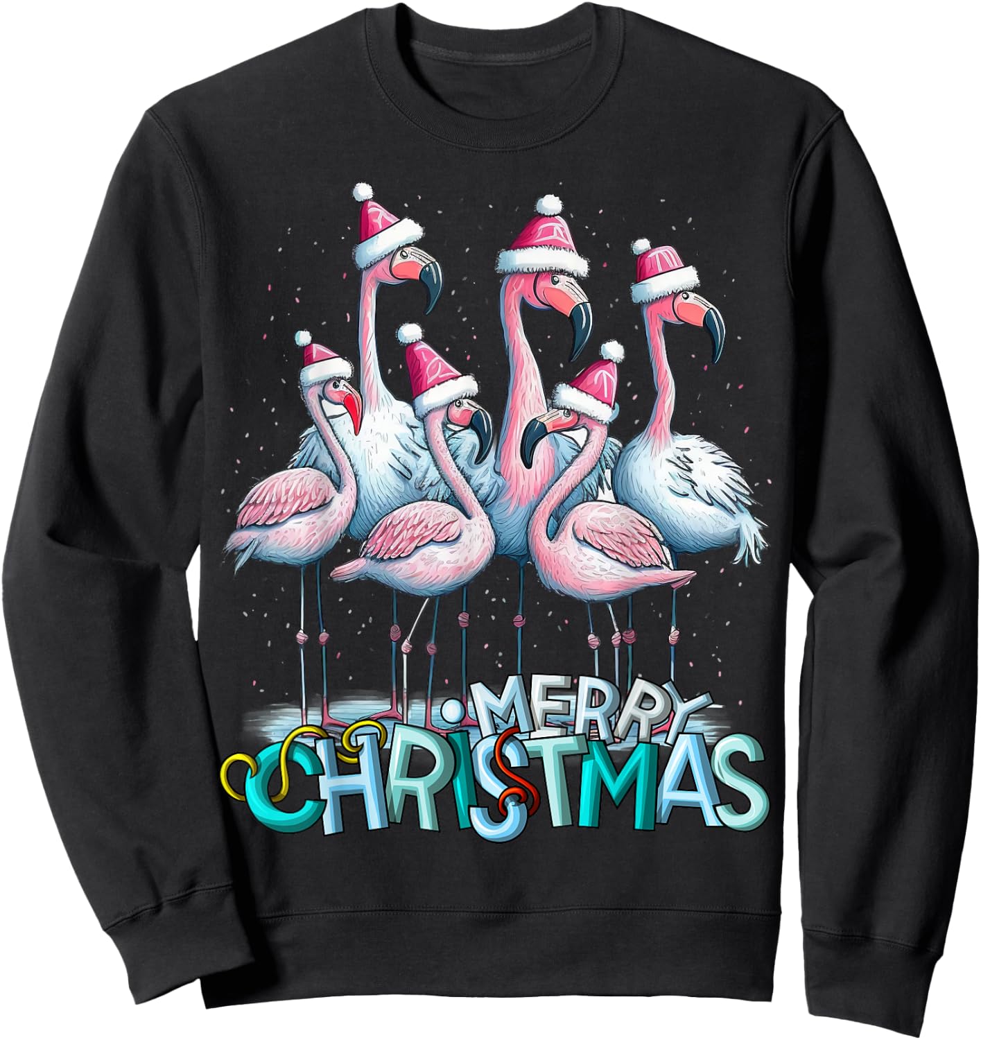 Merry Christmas Flamingo Squad Tropical Style Sweatshirt - Sweatshirt | Black