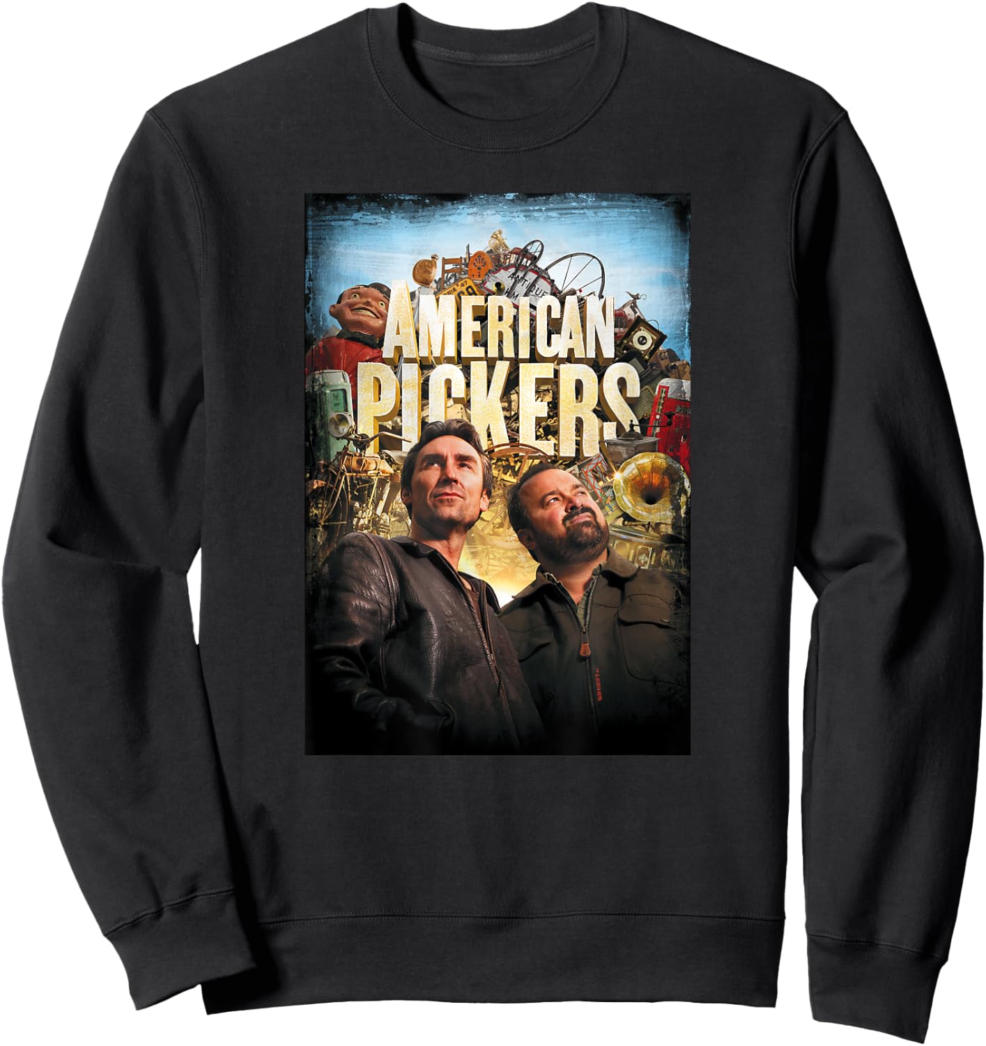 HISTORY American Pickers Distressed Adult Black Modern Letter Print Short Sleeve Sweatshirt - Sweatshirt | Black
