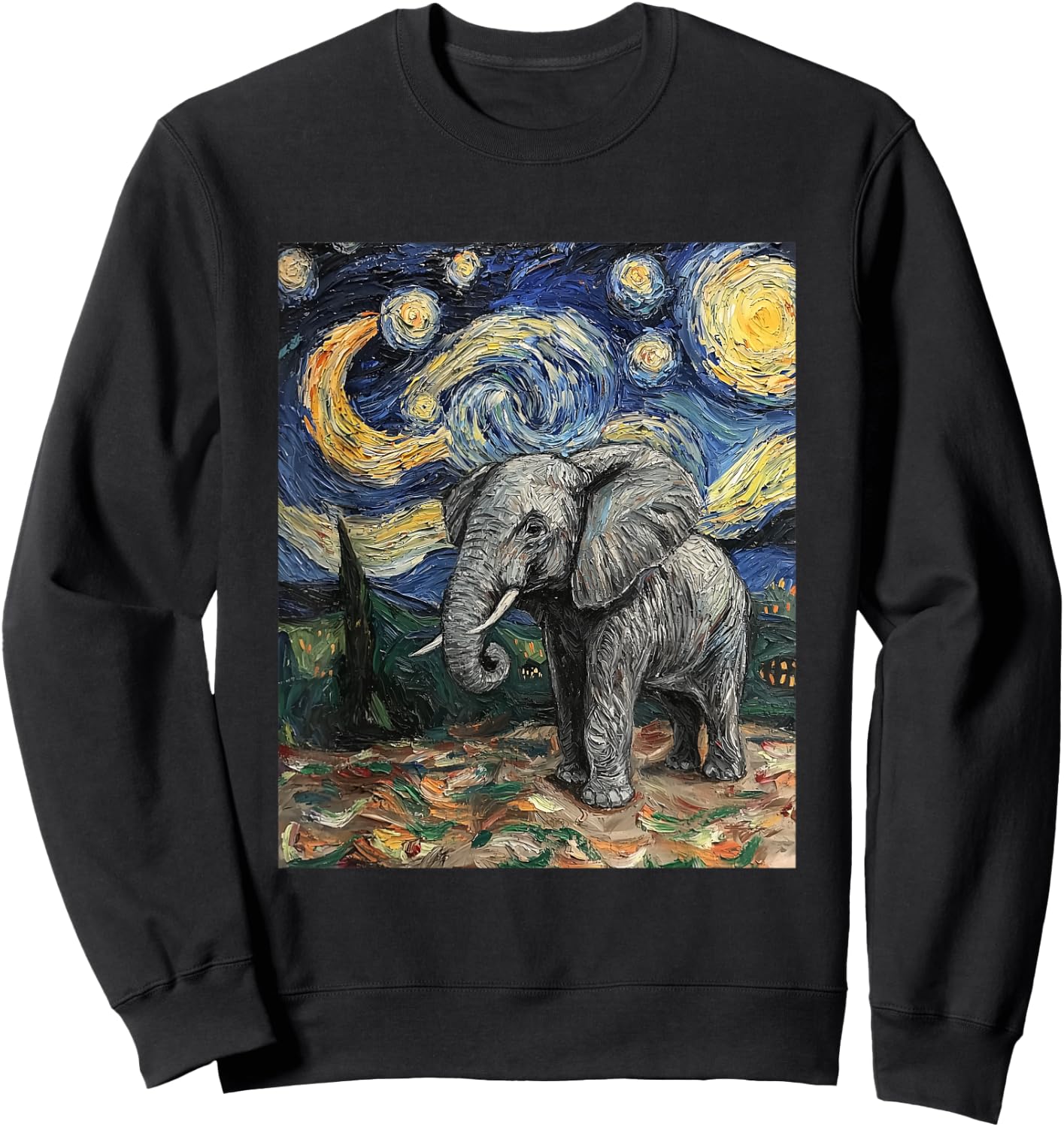 Cute Elephant Africa - Van Gogh Style - Starry Night Sweatshirt - Sweatshirt | Black