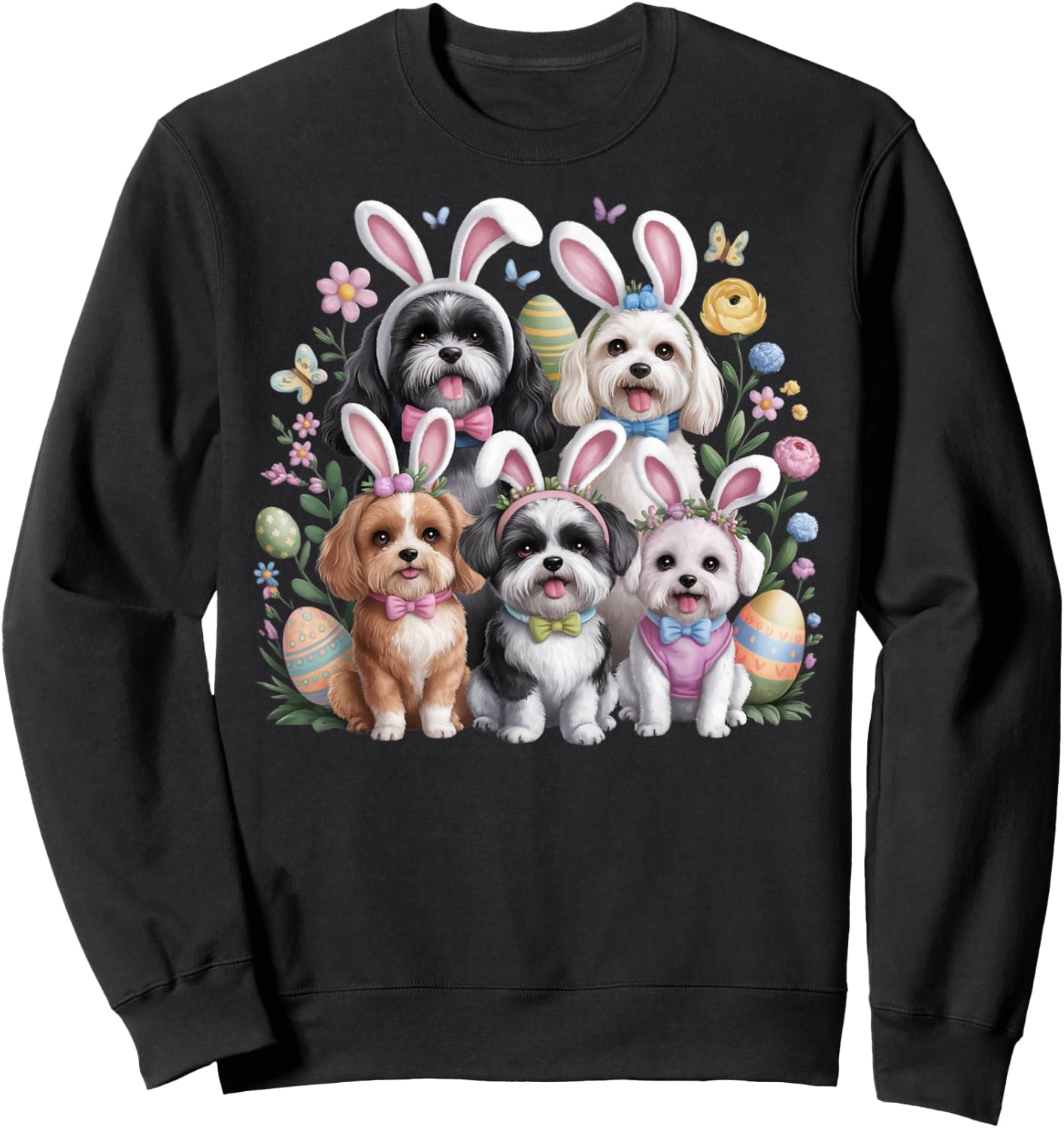 Easter Dogs with Bunny, Ears Easter Cute Funny Dogs Lover Sweatshirt - Sweatshirt | Black