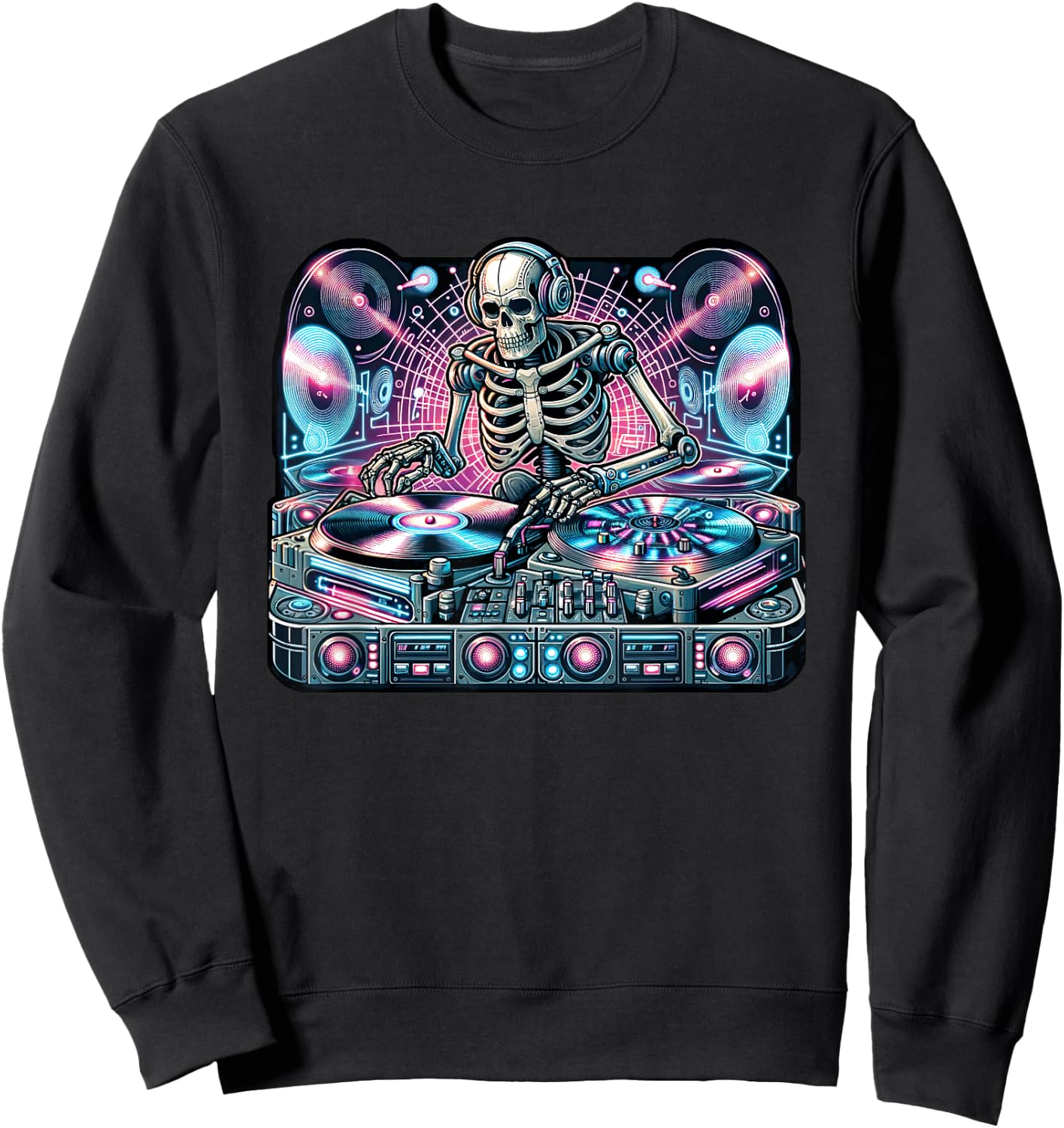 Cyberpunk Music DJ Robotic Skeleton Streetwear Spin Master Sweatshirt - Sweatshirt | Black