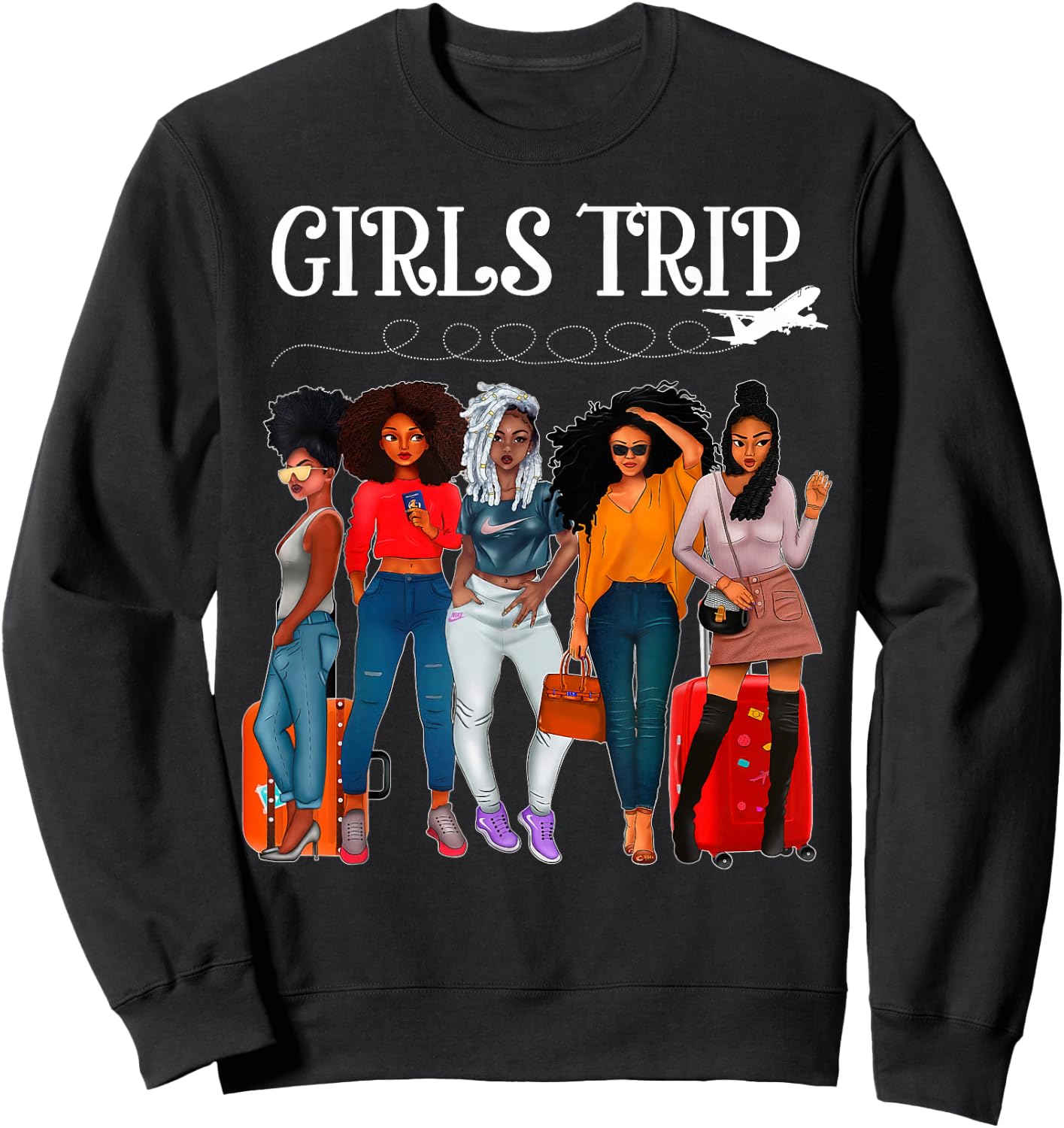 Girls Trip Afro Girls Together Black Women Bachelorette Sweatshirt - Sweatshirt | Black