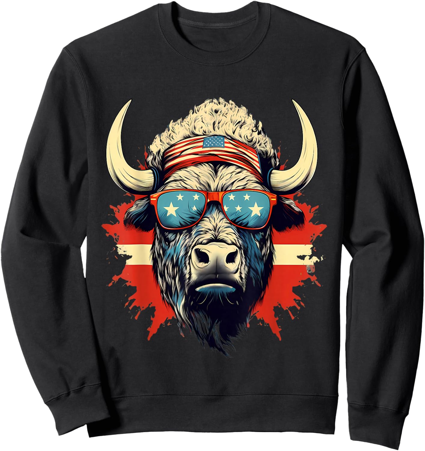 Buffalo America USA Sunglasses Animal Art Bison Splash Sweatshirt - Sweatshirt | Black