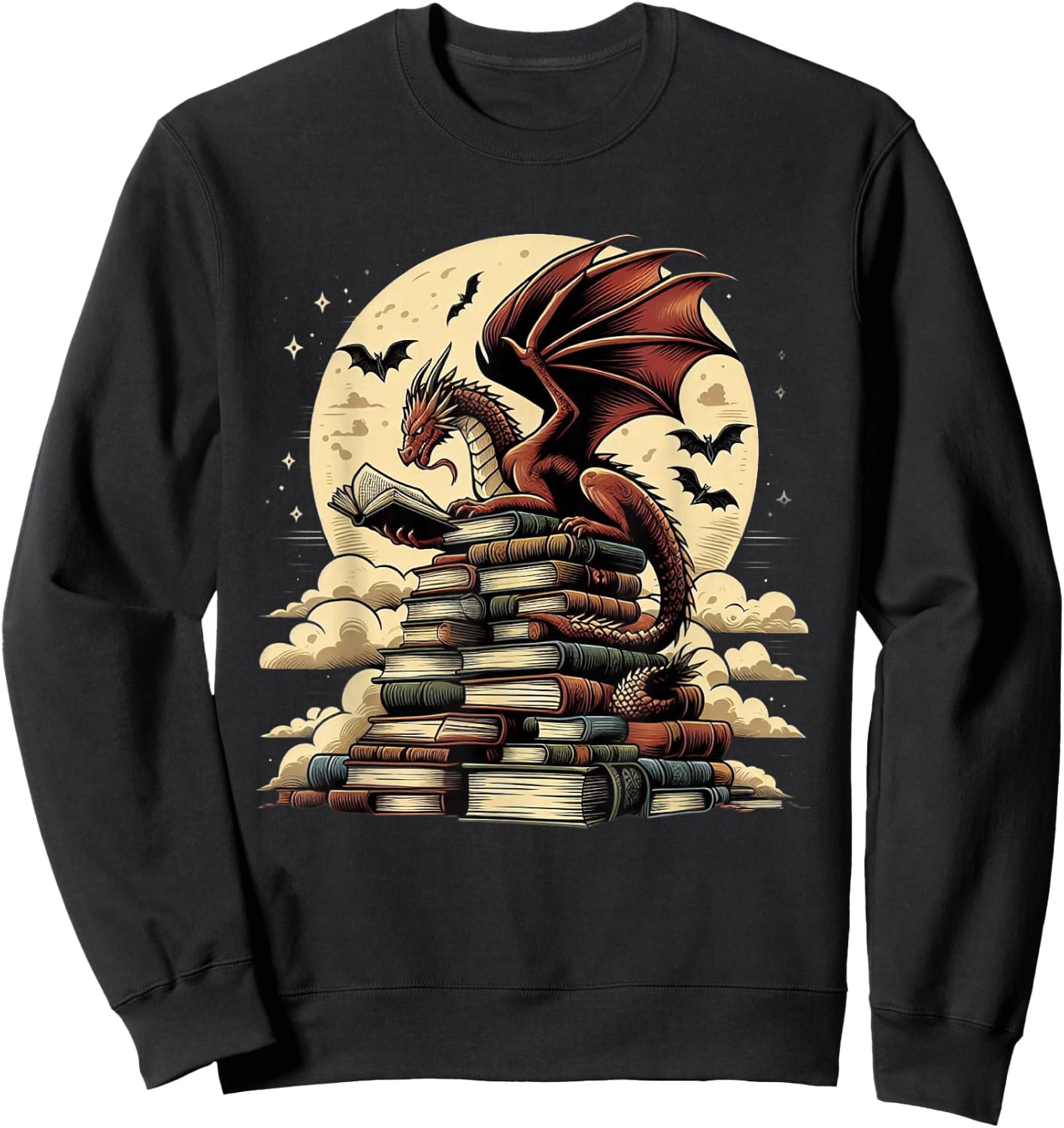 Dragon Reading a Book Dragons and Books Lover Bookworm Sweatshirt - Sweatshirt | Black