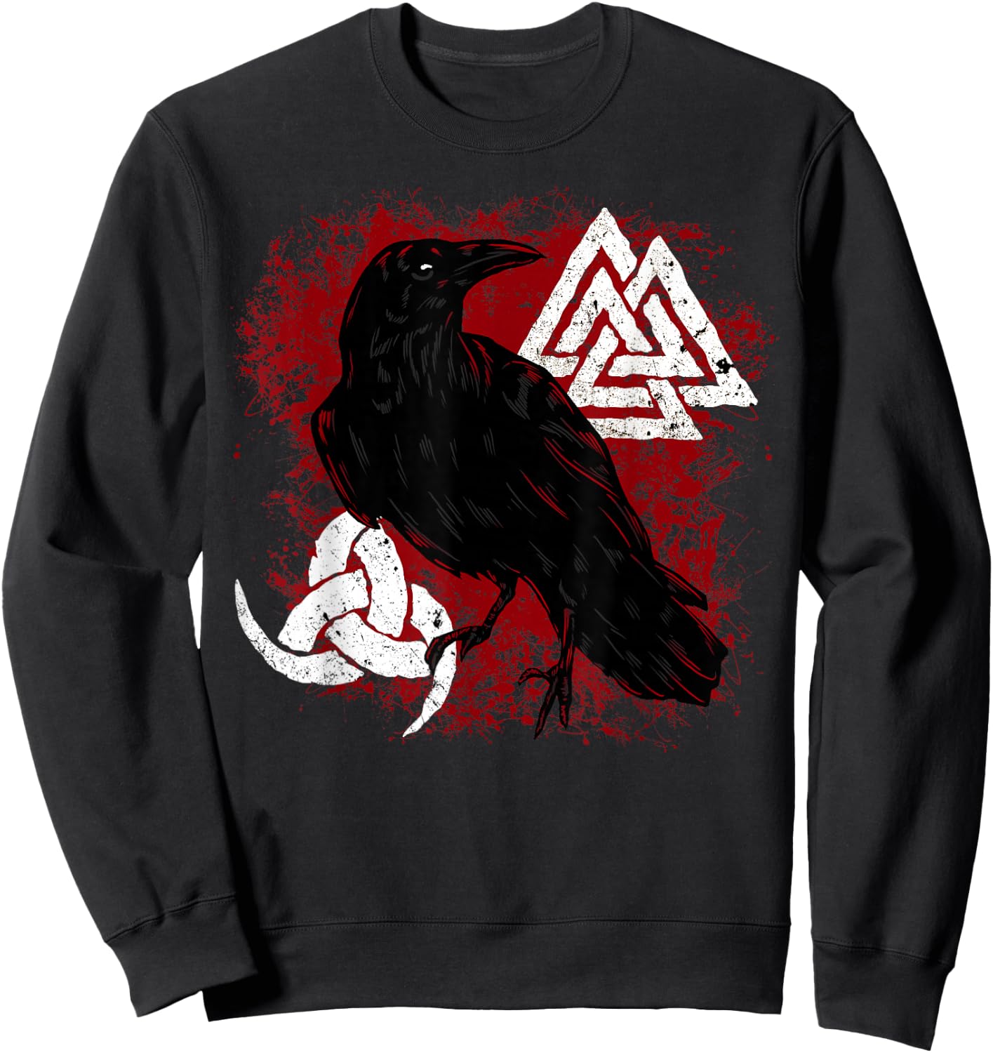 Valknut Norse Crow Triple Horn of Odin Viking Raven Sweatshirt - Sweatshirt | Black