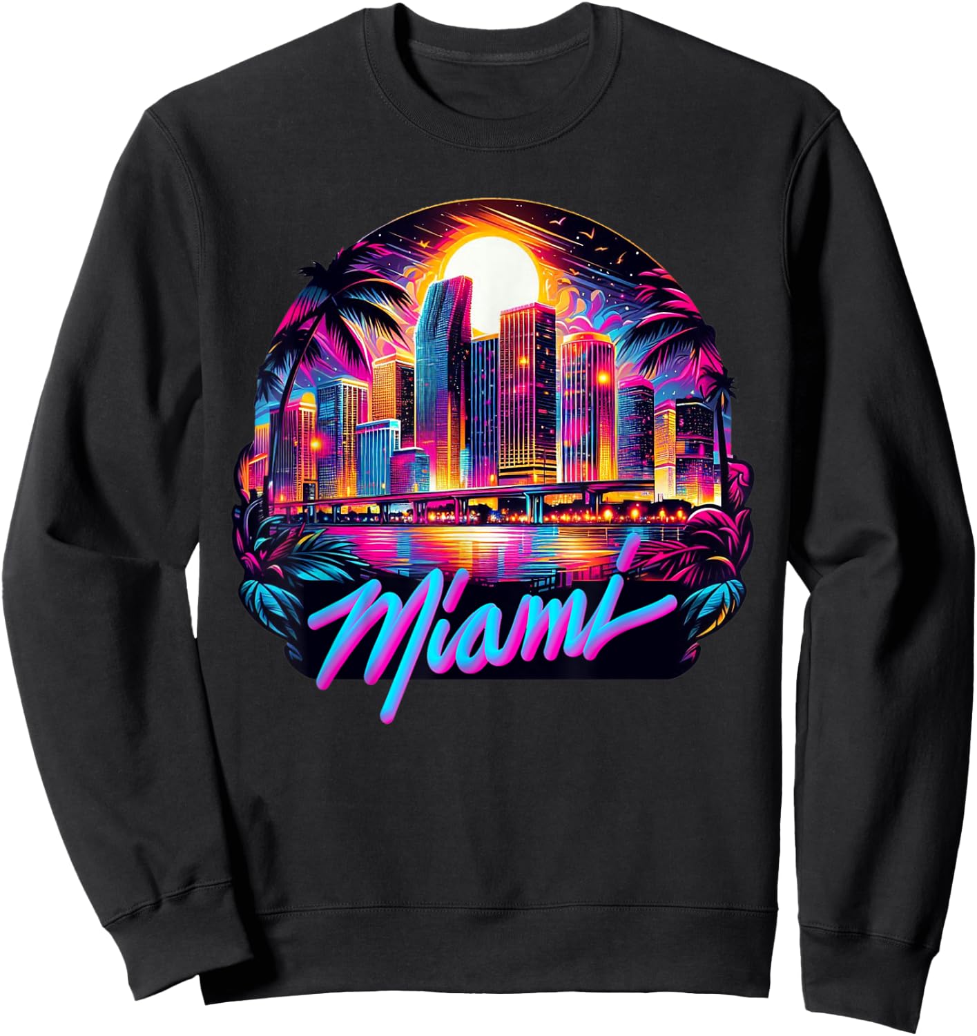 Miami City Men Florida Vibrant Colorful Souvenir Miami , Black, S Sweatshirt - Sweatshirt | Black