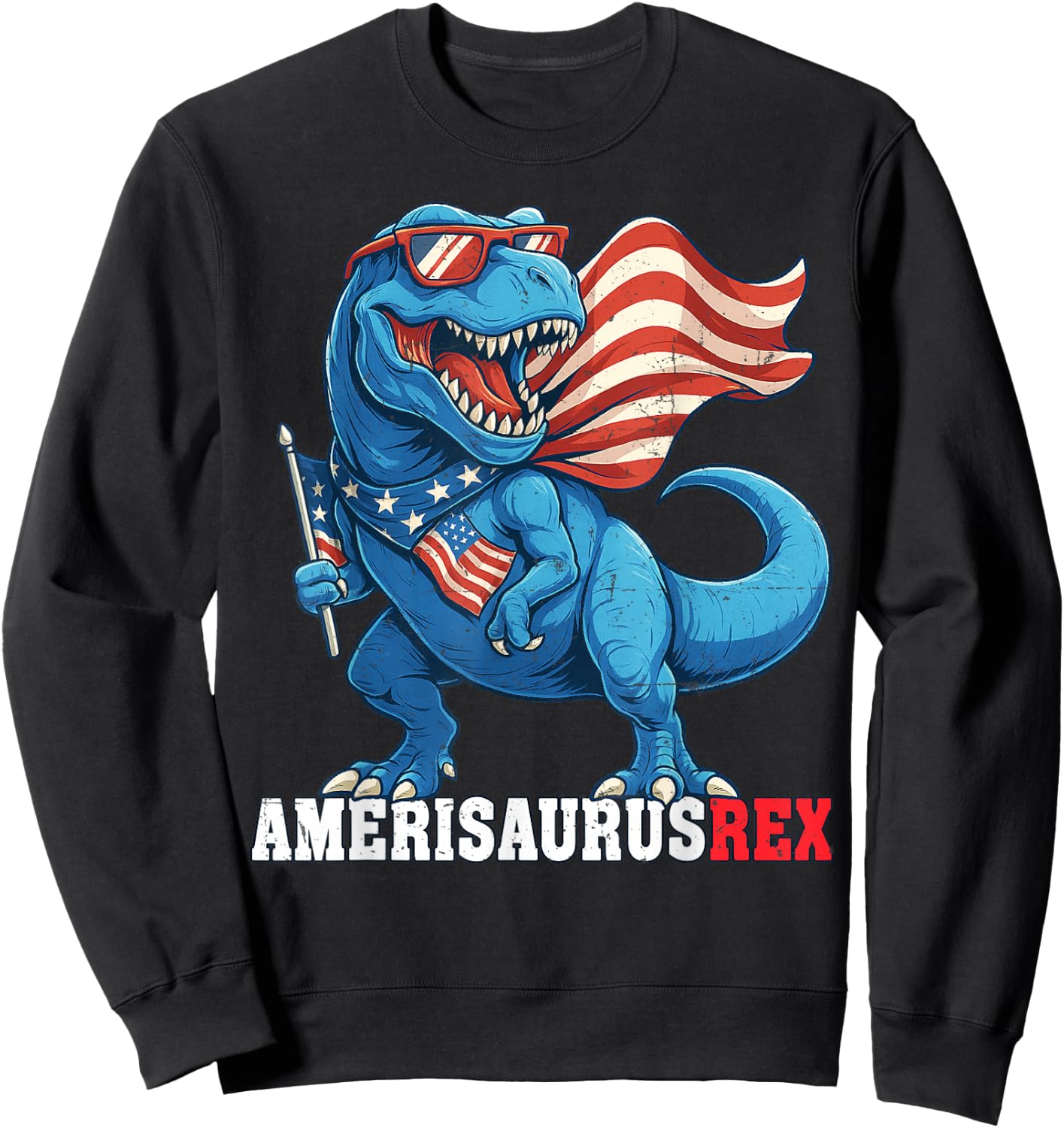 Dinosaur 4th of July Boys Girls Men Amerisaurus T Rex Funny Sweatshirt - Sweatshirt | Black