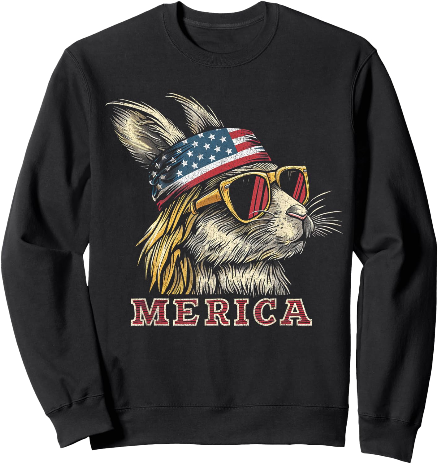 Rabbit Bunny - Patriotic 4th of July American Flag Mullet Sweatshirt - Sweatshirt | Black