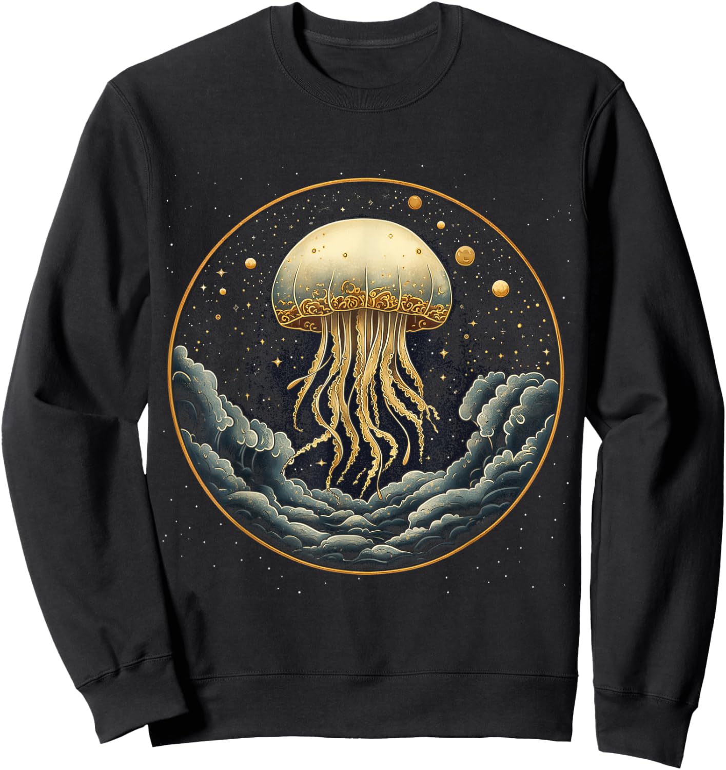 Jellyfish Celestial Aesthetic Art Deco Dark Ocean Animal Sweatshirt - Sweatshirt | Black