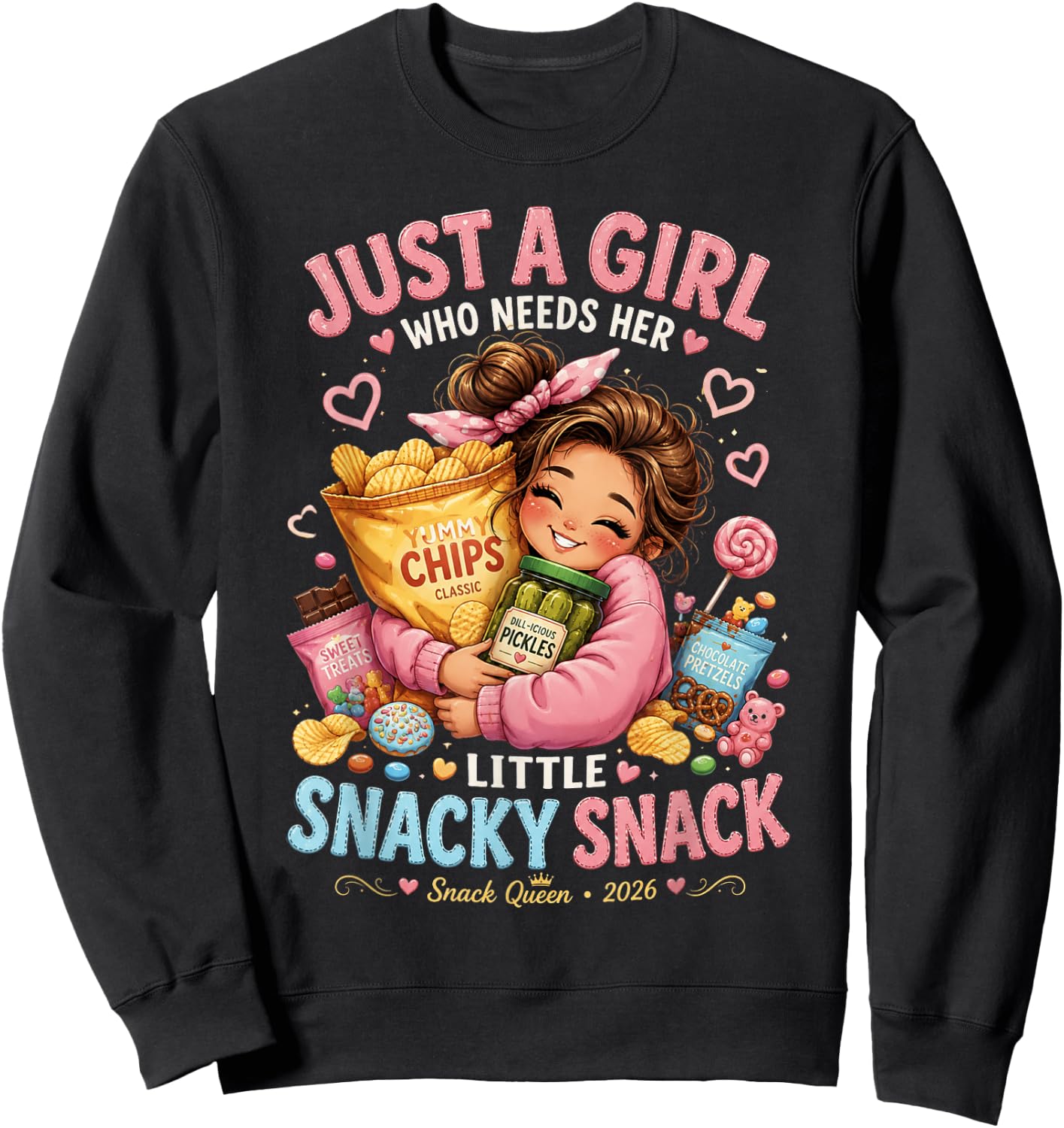 Just a Girl Who Needs Her Little Snacky Snack Foodie Snack Sweatshirt - Sweatshirt | Black