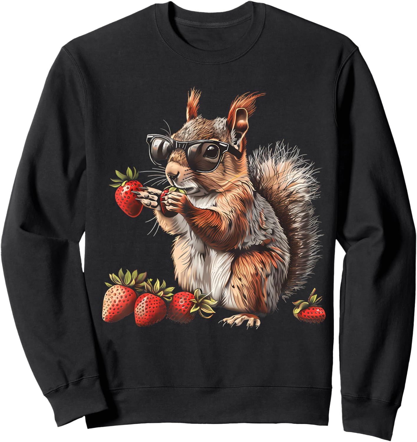 Strawberry Squirrel Colourful Wildlife Artwork Sunglasses Sweatshirt - Sweatshirt | Black