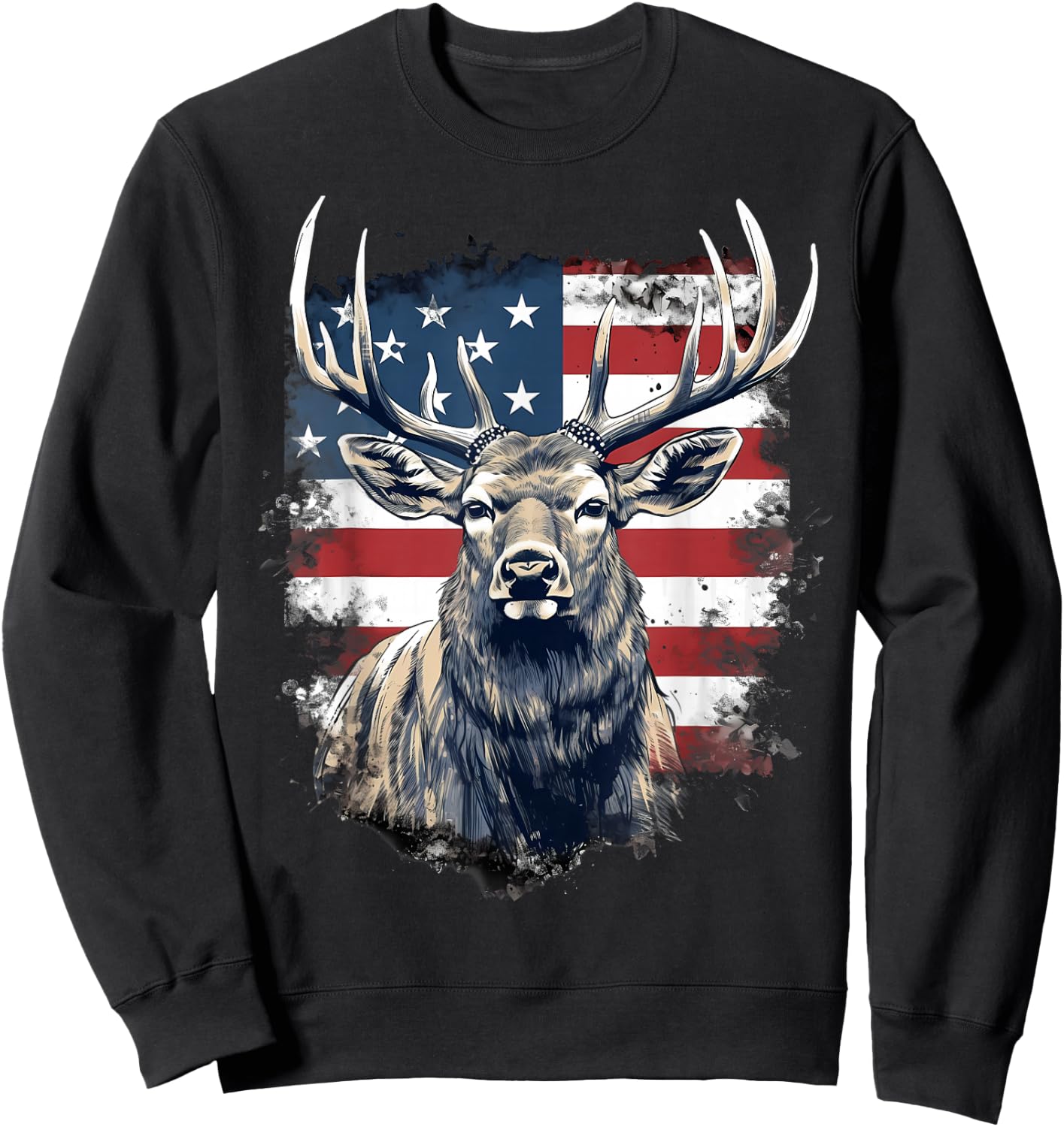 4th Of July US Flag Elk Sweatshirt - Sweatshirt | Black
