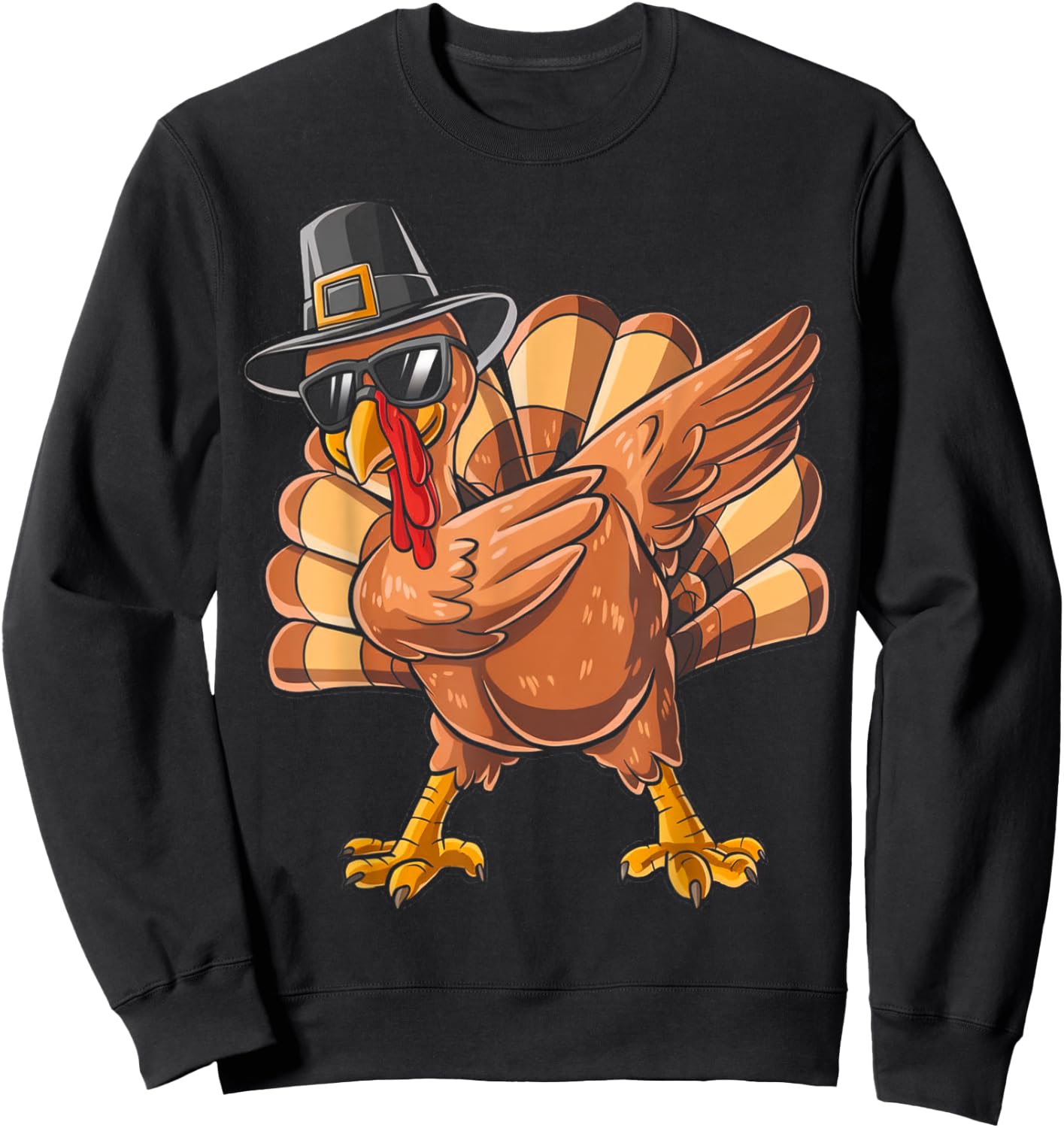 Funny Thanksgiving Turkey Pilgrim Dabbing Dab Dance Turkey Sweatshirt - Sweatshirt | Black