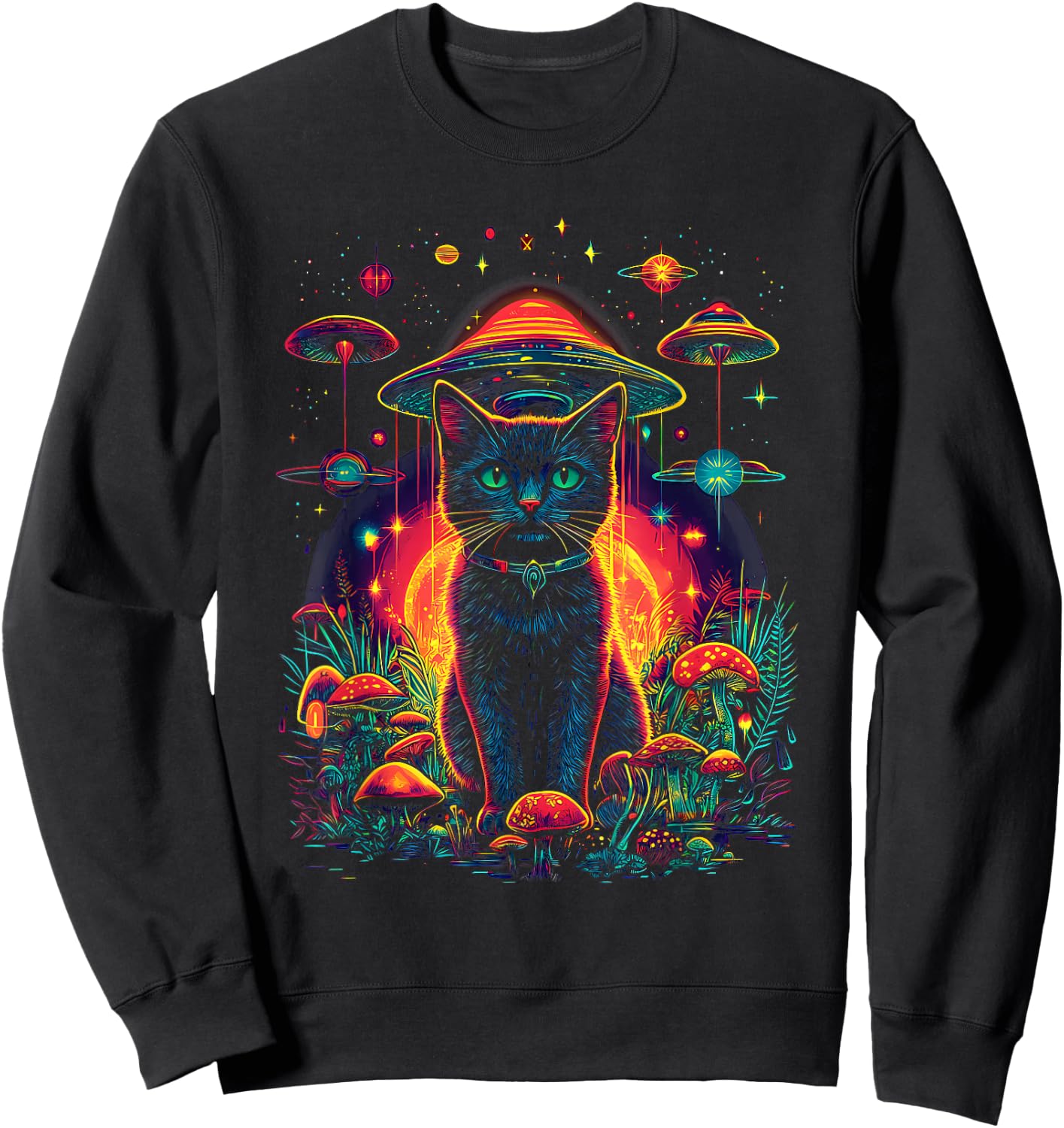 Psychedelische Katze im Weltraum Trippy Alien Galaxy Visual Sweatshirt - Sweatshirt | Black