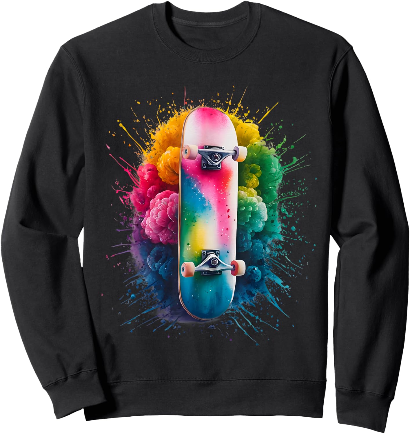 Skater Men's Women's Colourful Watercolour Skateboarding , black Sweatshirt - Sweatshirt | Black