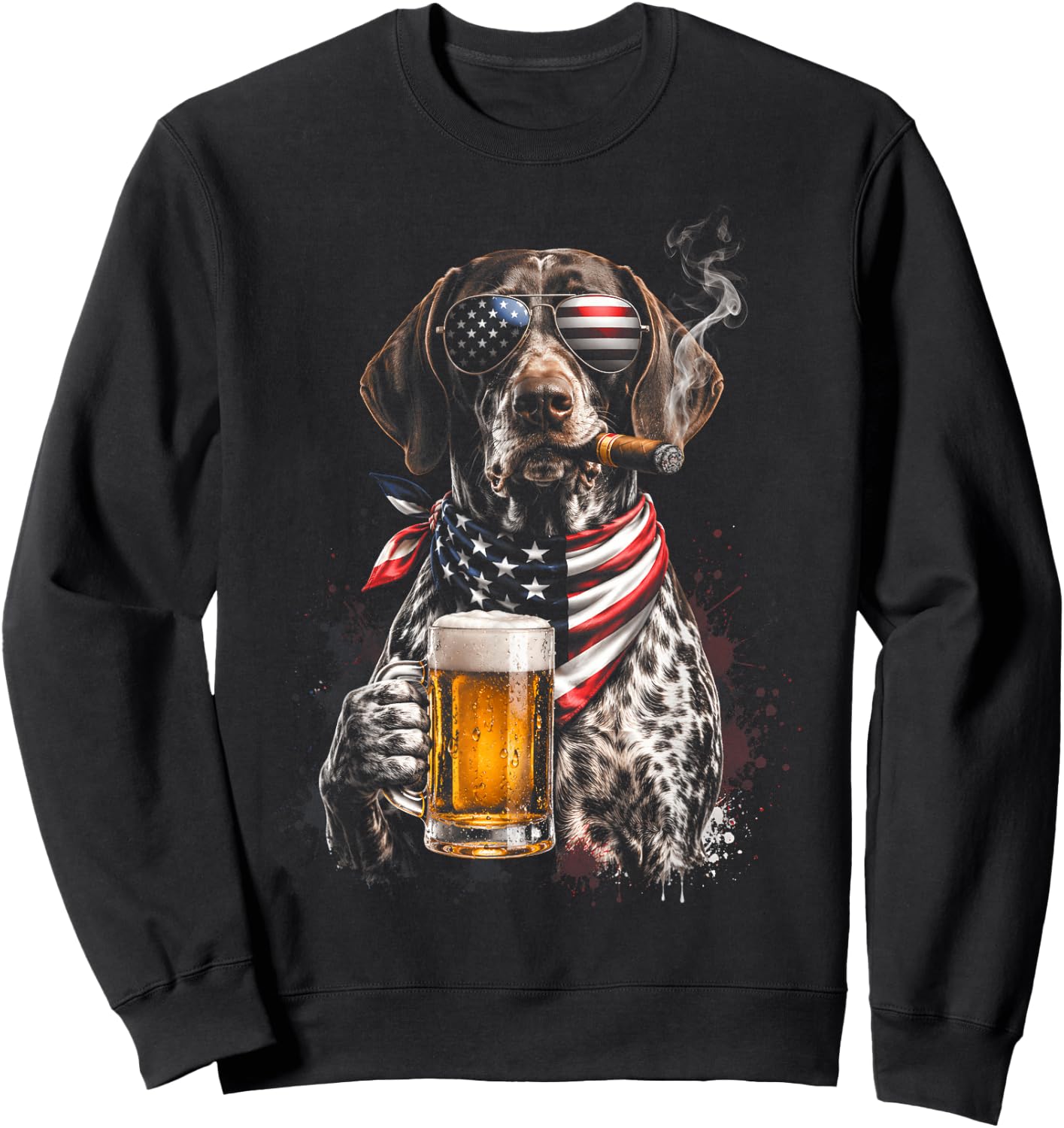 4th of July Patriotic Dog Beer Cigar Sunglasses Funny Sweatshirt - Sweatshirt | Black