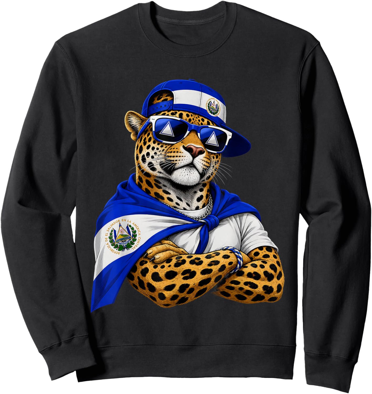 El Salvador National Pride Jaguar Flag Sweatshirt - Sweatshirt | Black