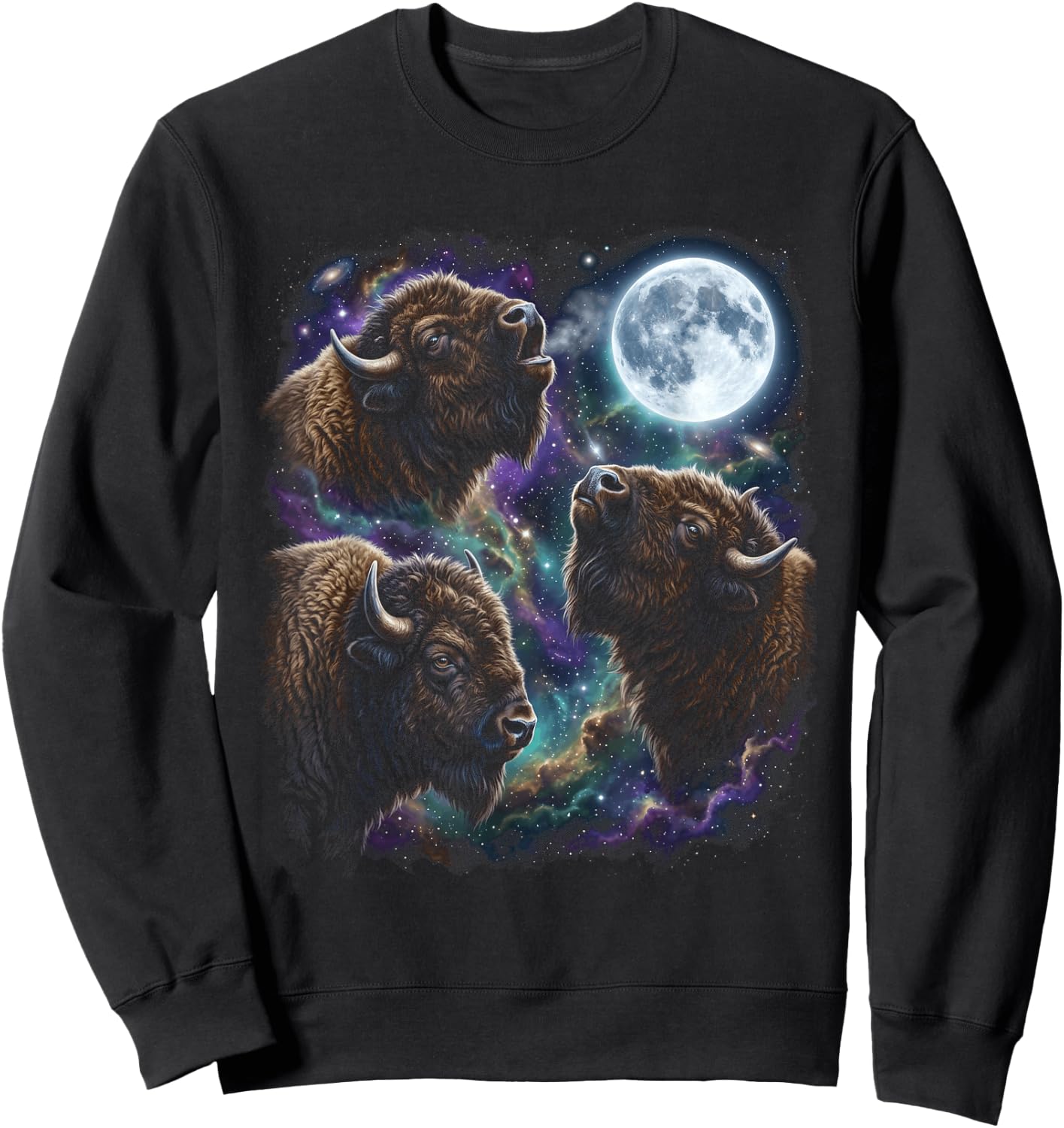 Three Bison Howling At The Moon Buffalo Sweatshirt - Sweatshirt | Black