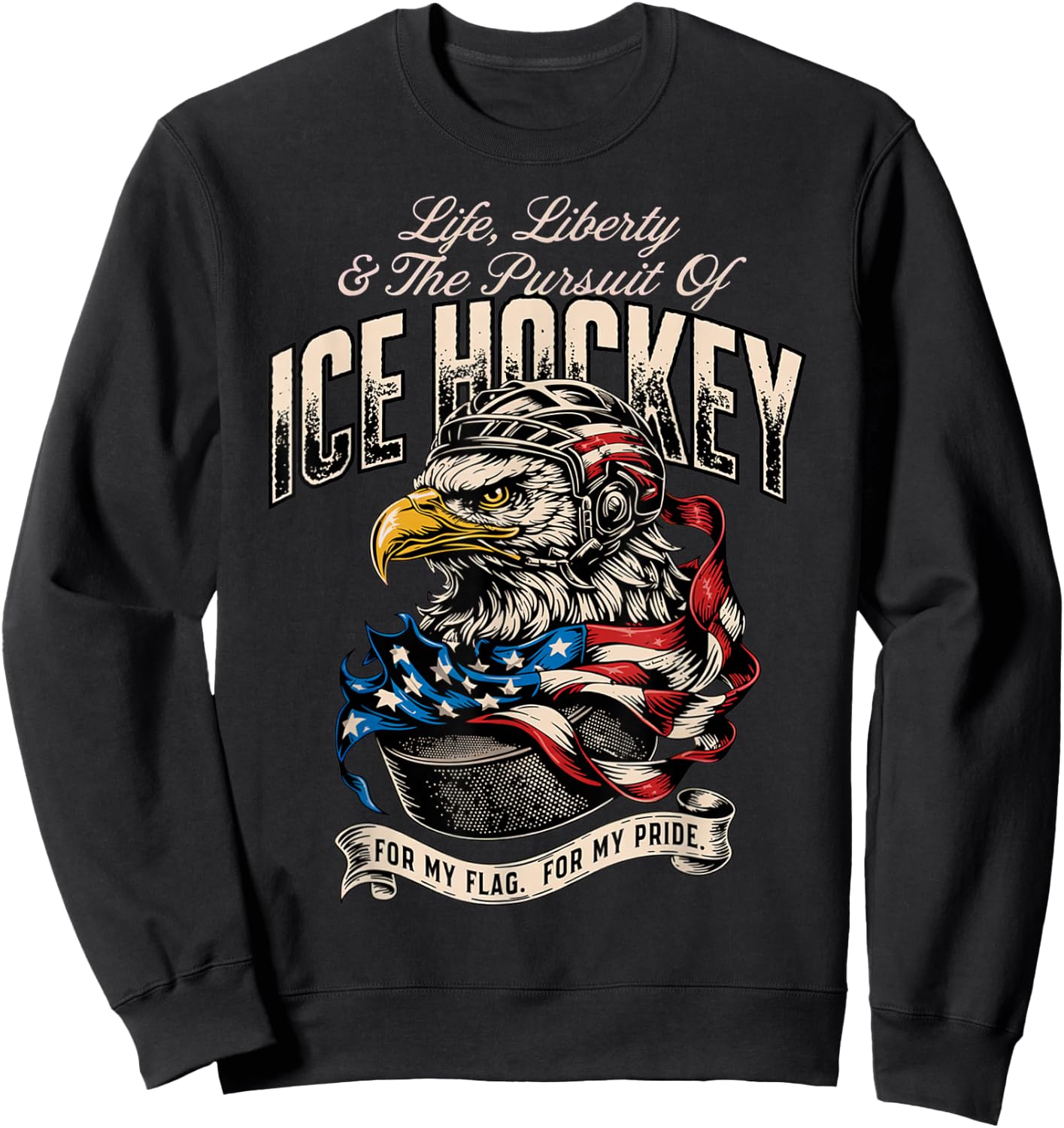 Ice Hockey Vintage American Flag Ice Hockey Patriotic USA Sweatshirt - Sweatshirt | Black