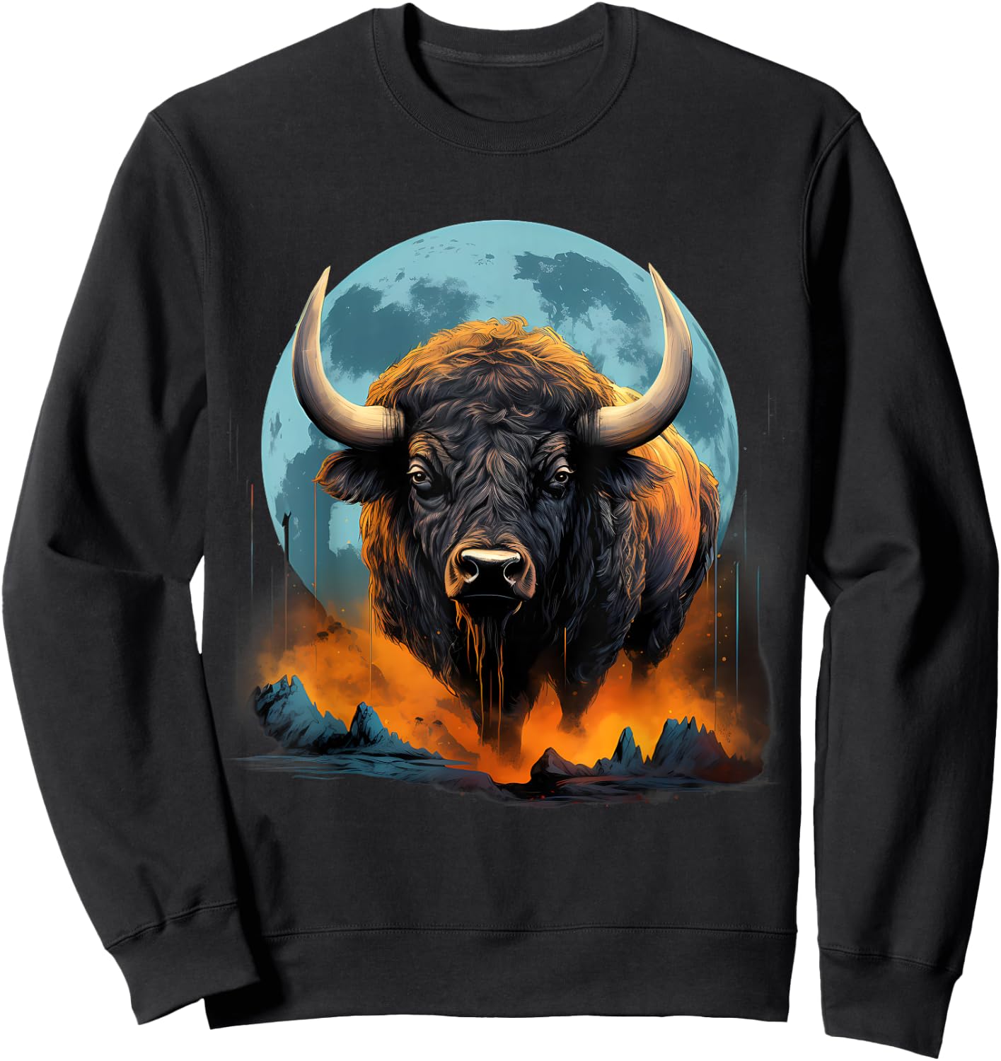 Bison Colorful Nature Buffalo Motif Savanna Safari Wildlife Sweatshirt - Sweatshirt | Black