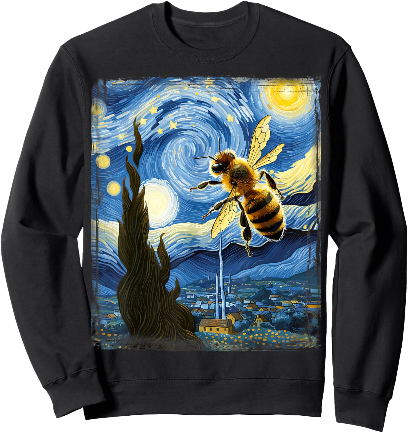 Van Gogh Style Starry Night Bee Sweatshirt - Sweatshirt | Black