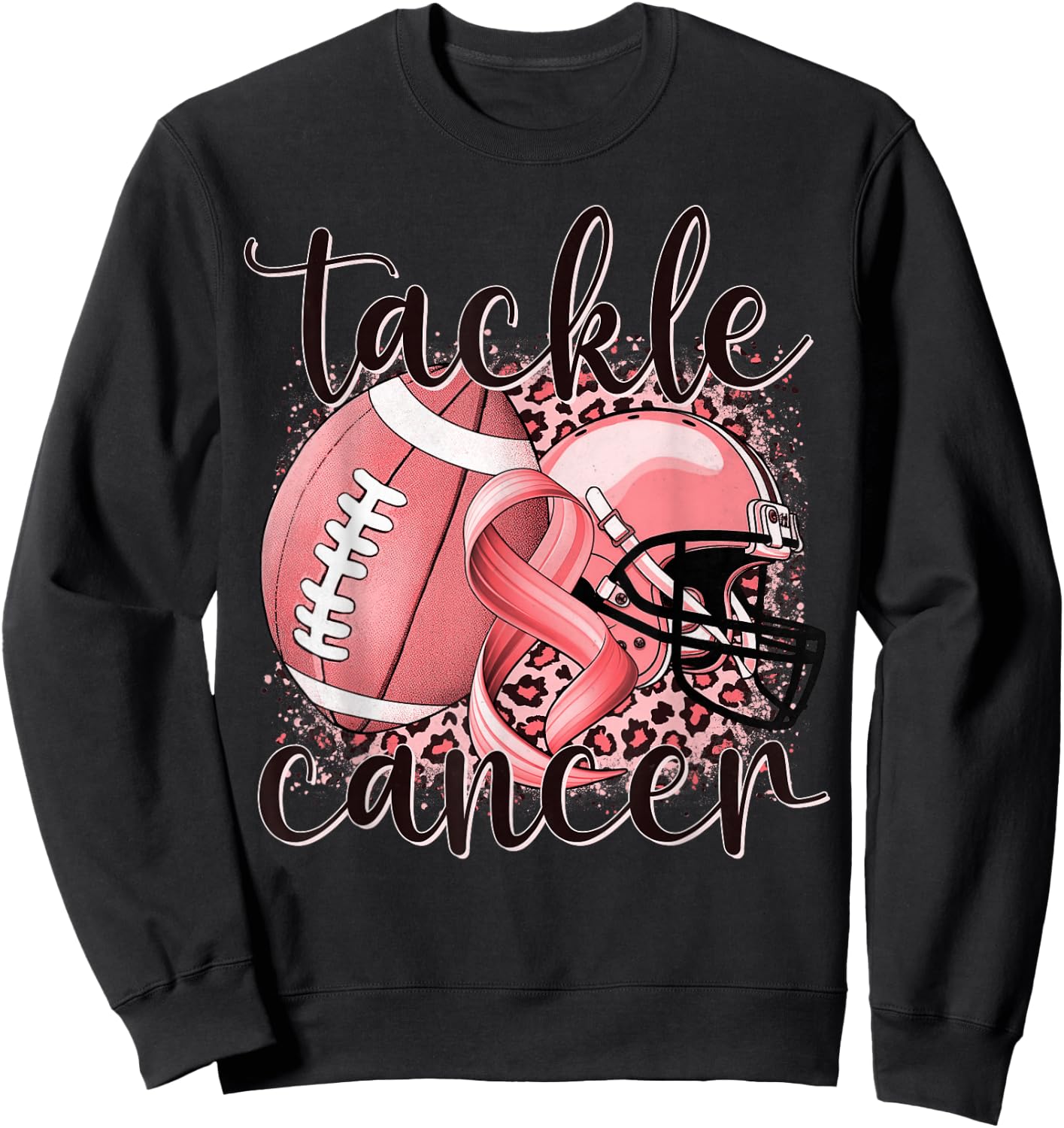 Tackle Uterine Cancer Football Lover Warrior Peach Ribbon Sweatshirt - Sweatshirt | Black
