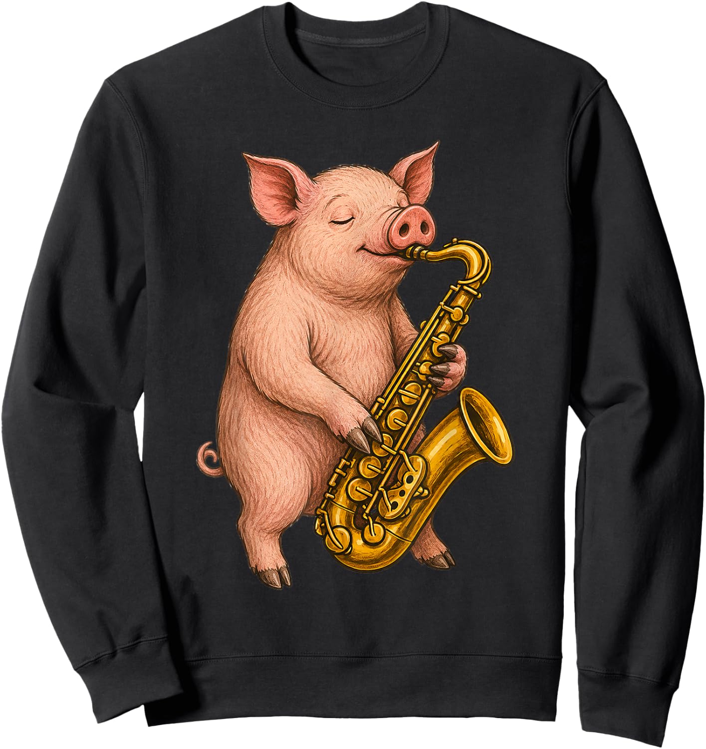 Cute Pig Playing Saxophone Musician Music Sweatshirt - Sweatshirt | Black