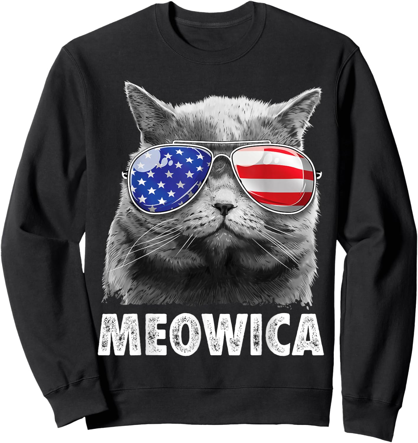 Meowica Cat 4th of July Merica Men Women USA American Flag Sweatshirt - Sweatshirt | Black