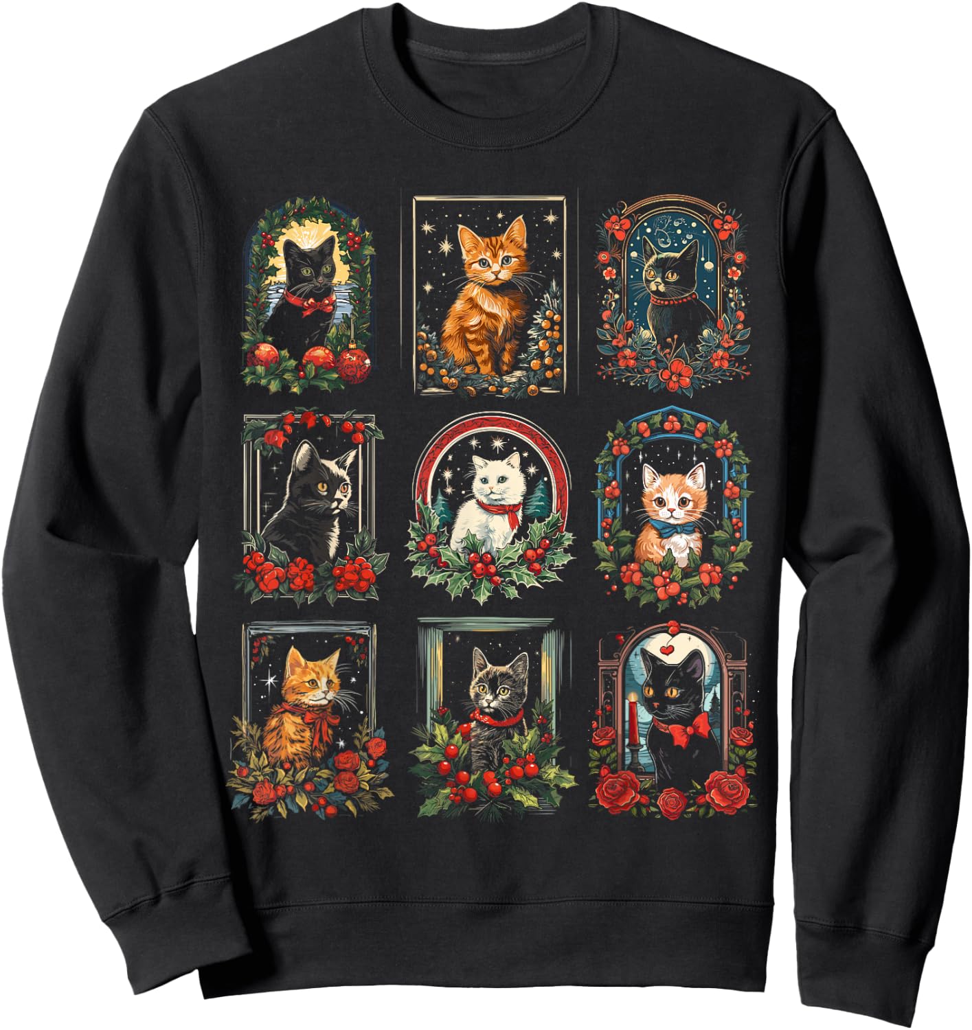 Vintage Kitten Christmas Cats, Cat Mom, Cat Dad Women, Men Sweatshirt - Sweatshirt | Black