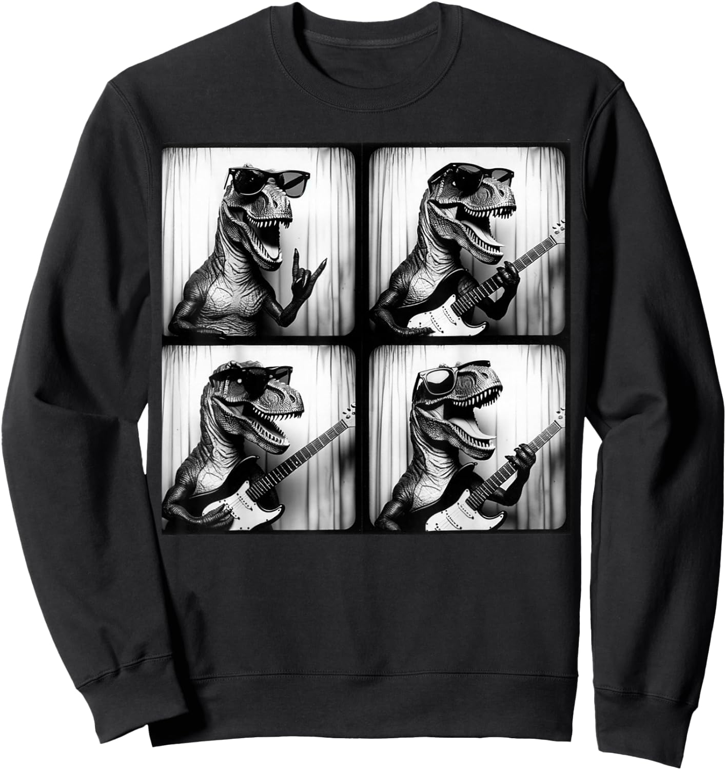 Dinosaur T rex Playing Electric Guitar. Dinosaur Photobooth Sweatshirt - Sweatshirt | Black