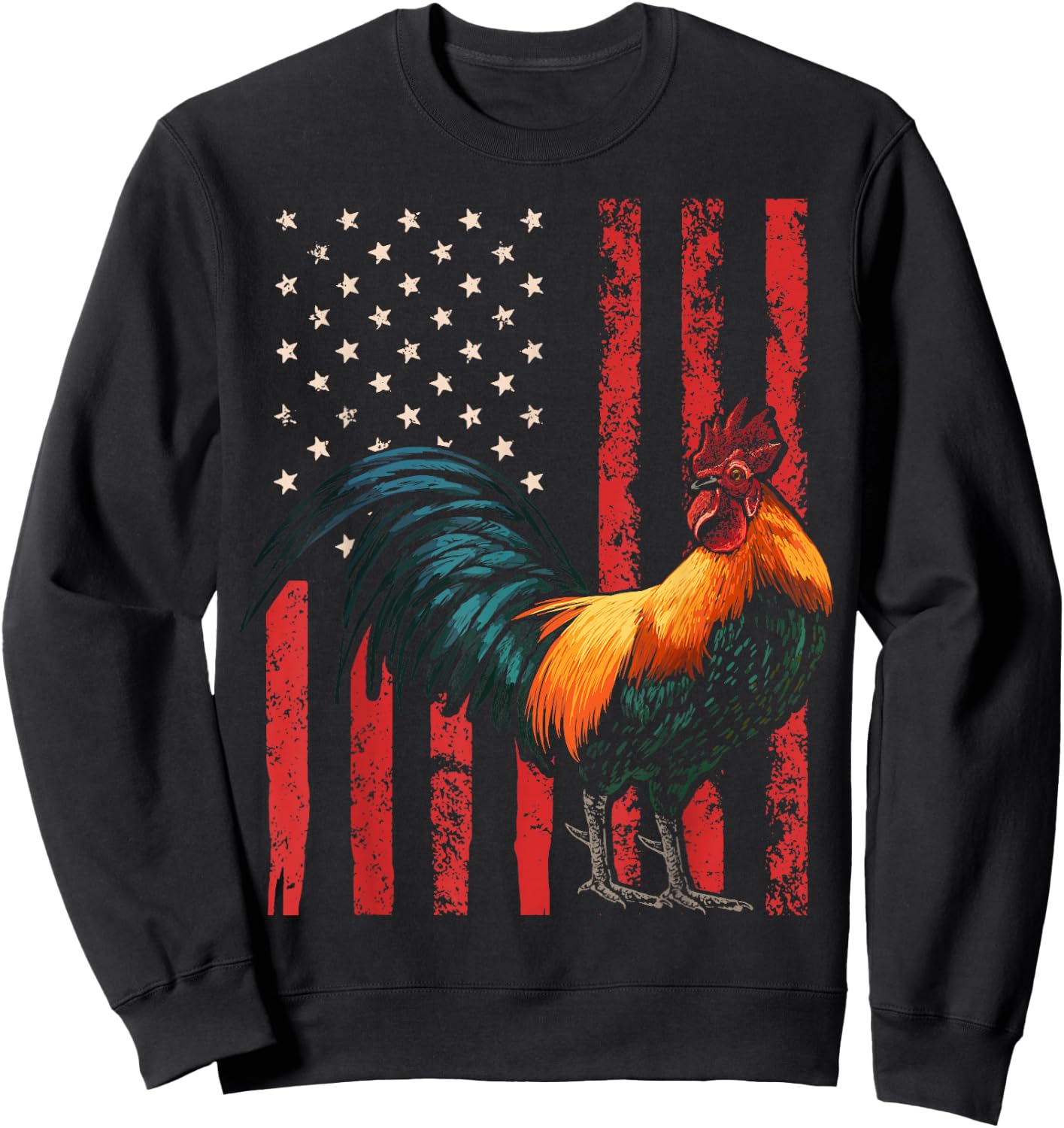 Rooster Chicken American Flag USA Fighting Cock Sweatshirt - Sweatshirt | Black