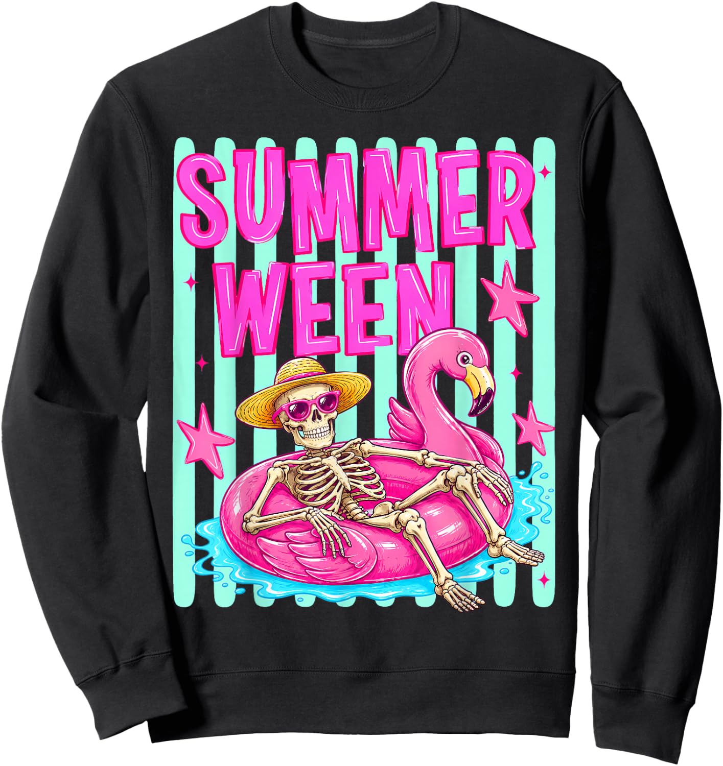 Preppy Summerween Skeleton Beach Party Halloween Vibes Sweatshirt - Sweatshirt | Black