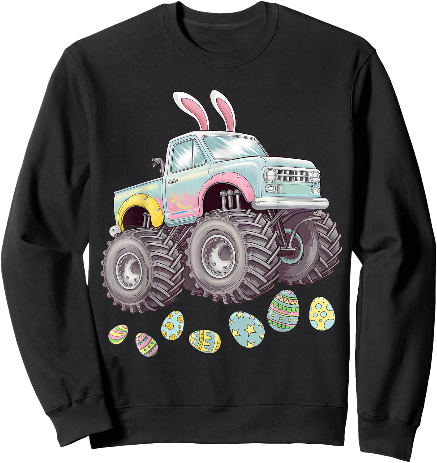 Monster Truck Easter Boys Toddler Kids Bunny Easter Egg Hunt Sweatshirt - Sweatshirt | Black