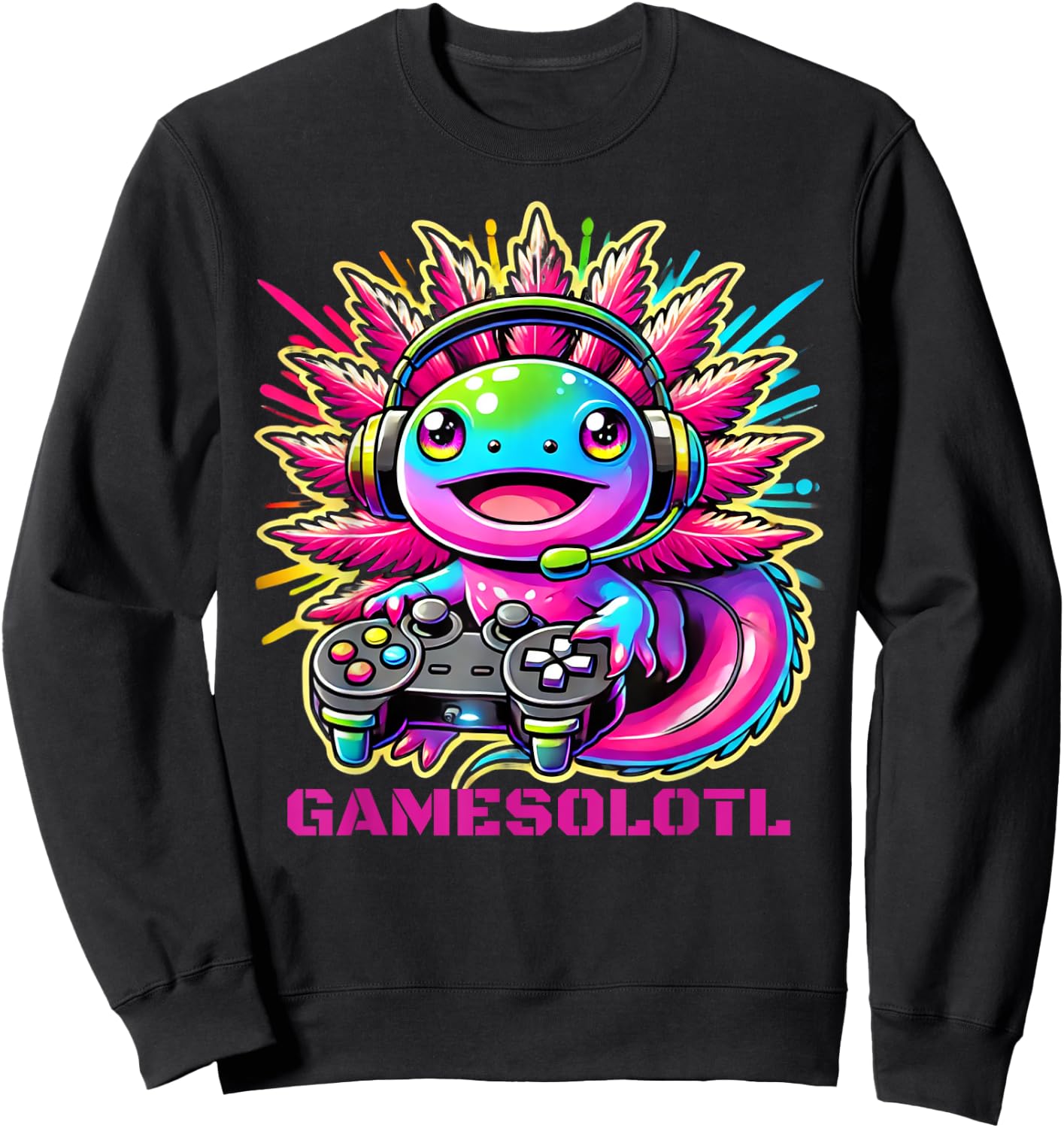 Gamesolotl Axolotl Gamer Cute Anime Kawaii Boys Girls Sweatshirt - Sweatshirt | Black