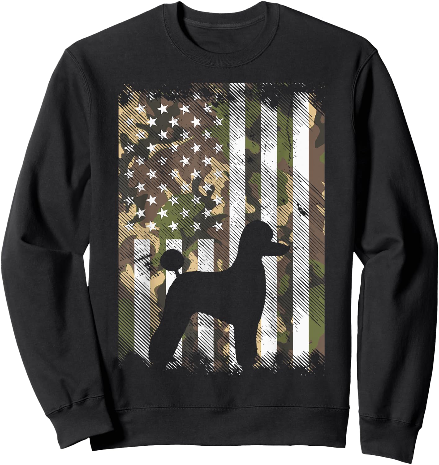 Camo America Flag Poodle Vintage Patriotic Dog Lover Gift Sweatshirt - Sweatshirt | Black