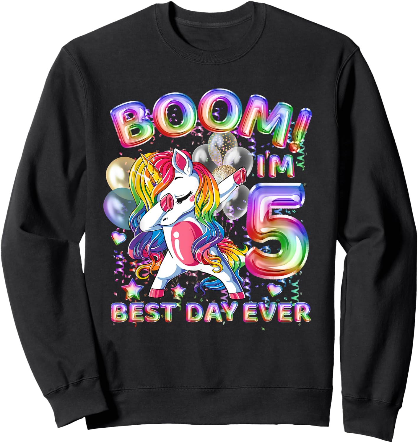 Cute Unicorn 5th Birthday Girl Party 5 Years Old Dabbing Sweatshirt - Sweatshirt | Black