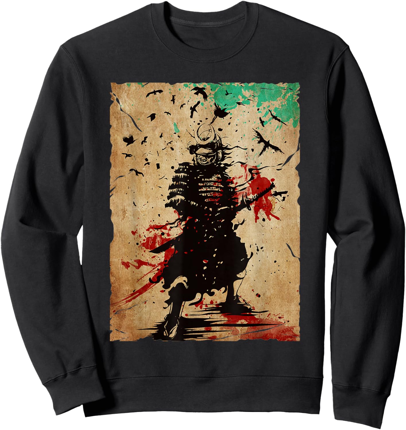 Japanese Vintage Samurai Fighter Retro Art Design Sweatshirt - Sweatshirt | Black
