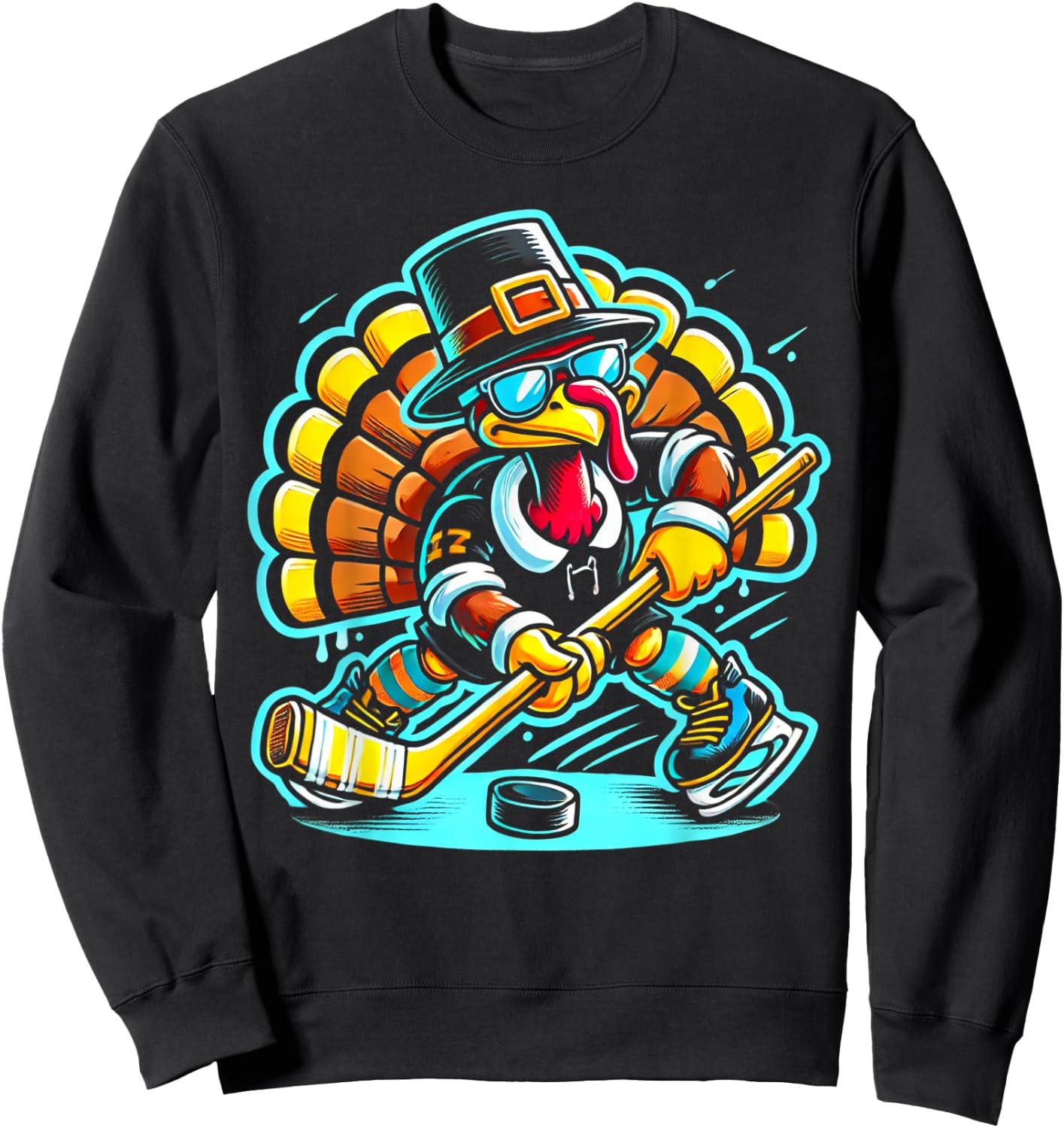 Thanksgiving Ice Hockey Turkey Day Fall Sweatshirt - Sweatshirt | Black