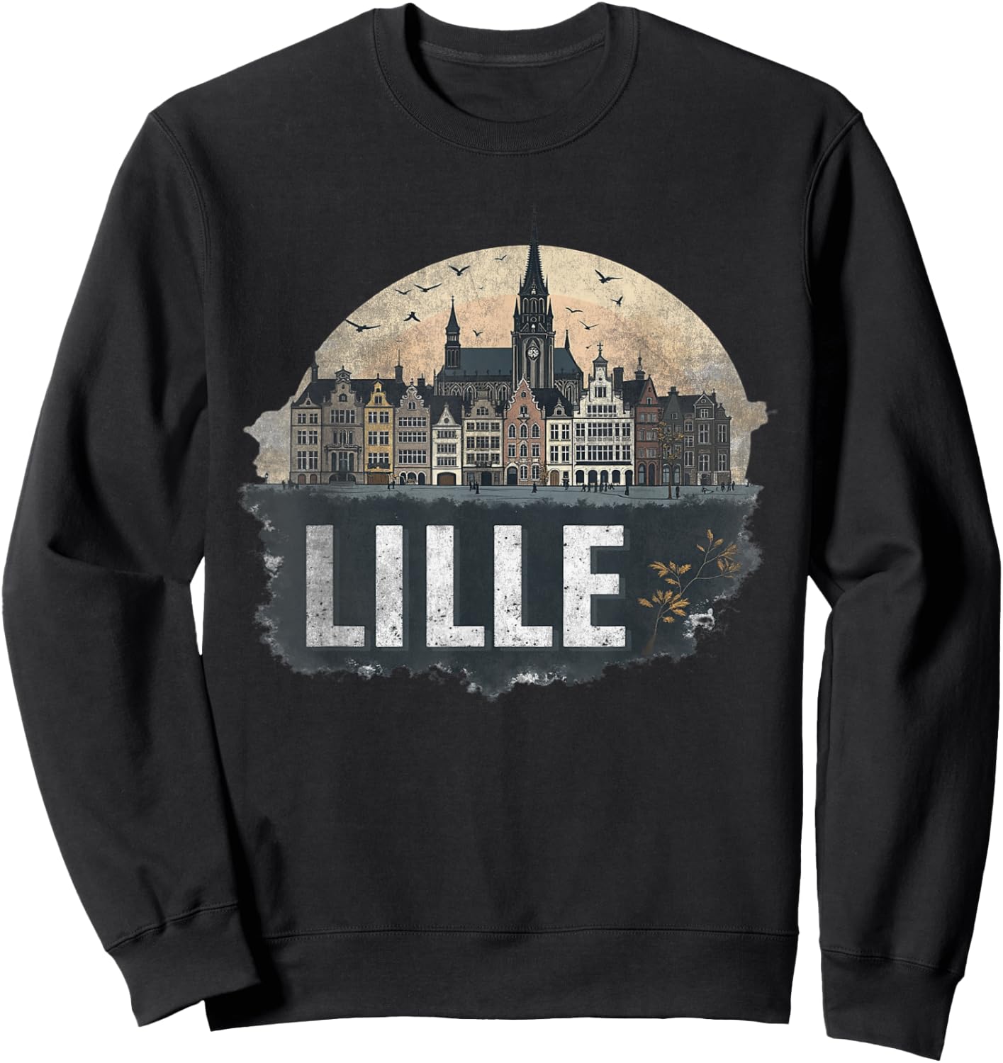 Souvenir Vintage Lille Landscape Retro , Black, S Sweatshirt - Sweatshirt | Black