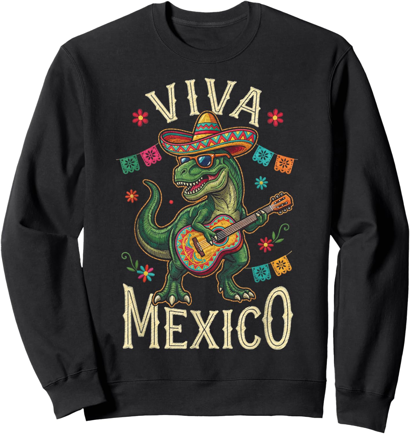 Viva Mexico Boy Dinosaur Mexican Independence Day Kids Sweatshirt - Sweatshirt | Black