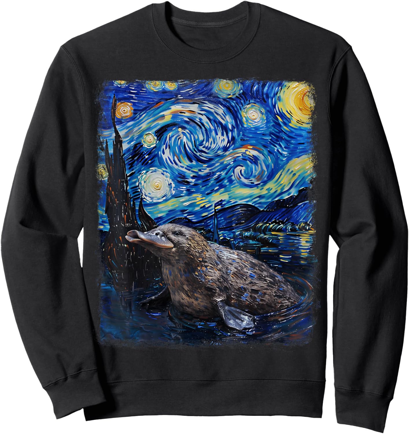 Platypus Starry Night Painting Sweatshirt - Sweatshirt | Black