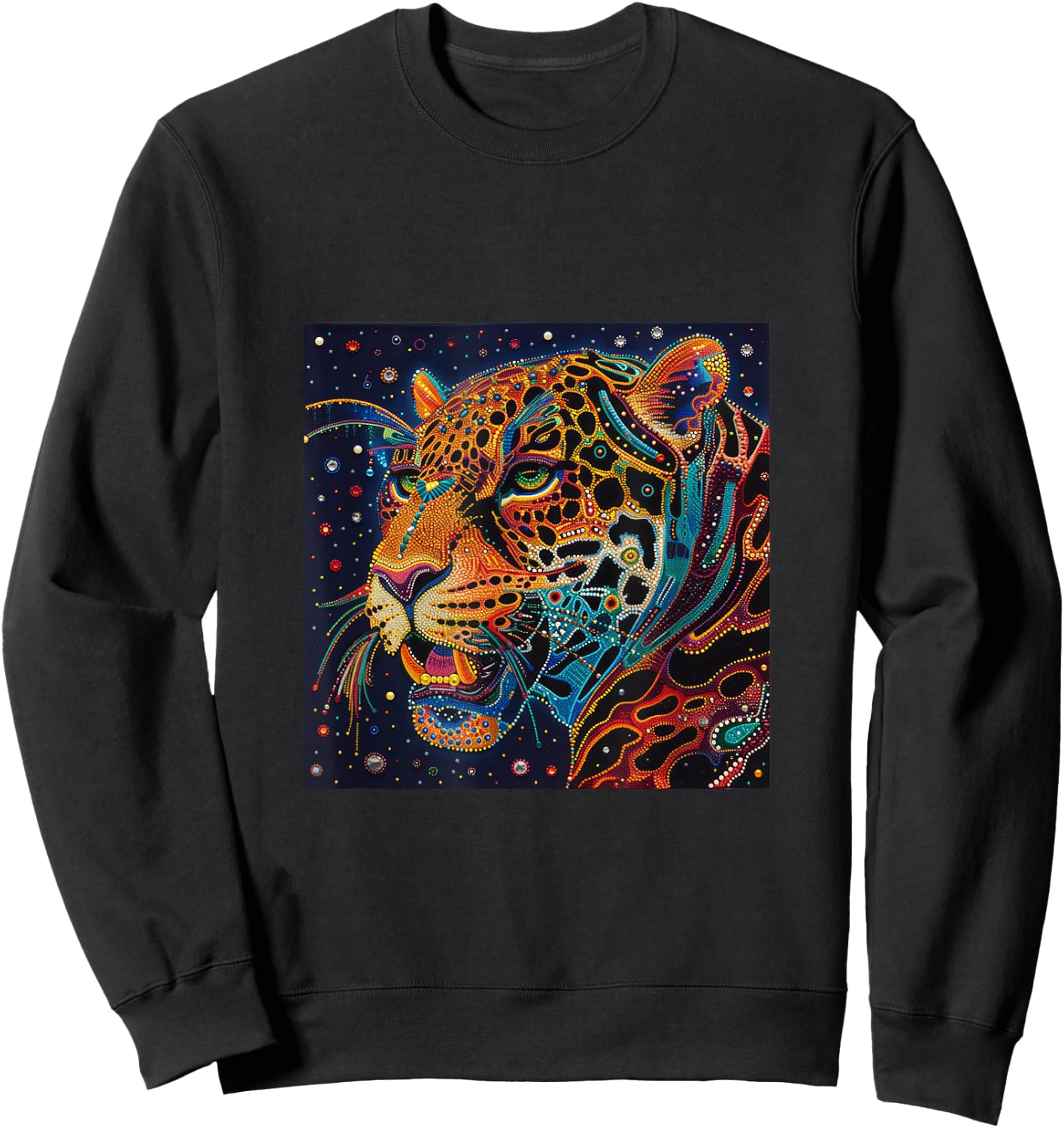 Jaguar Head Huichol Art Mexico Aztec Mayas Sweatshirt - Sweatshirt | Black