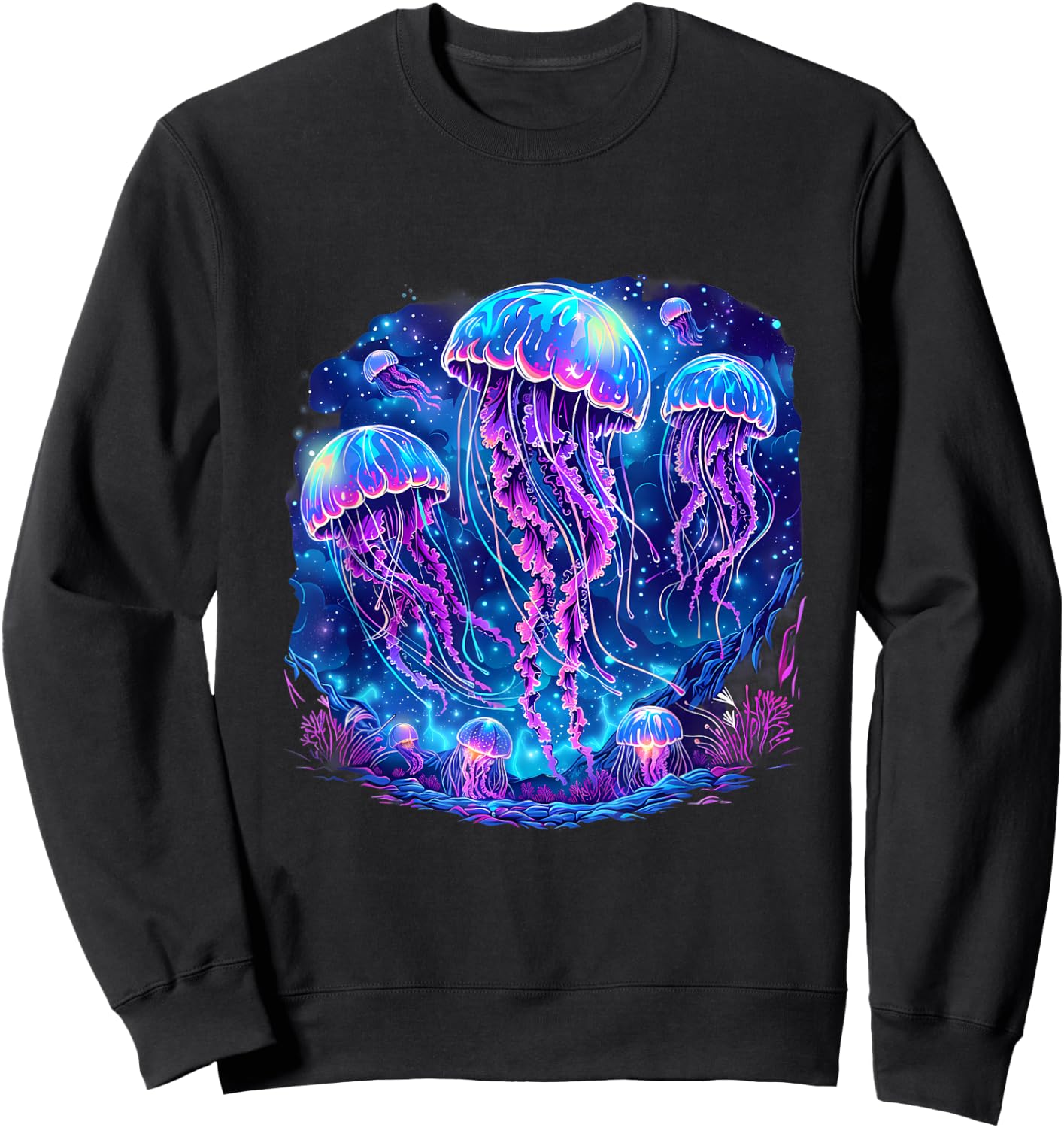 Jellyfish Sea Ocean Jellyfish Motif Artwork Marine Mammal Sweatshirt - Sweatshirt | Black