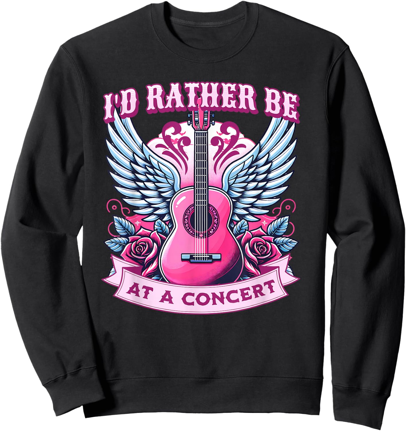 Id Rather Be At A Concert Music Lover Band Festival Guitar Sweatshirt - Sweatshirt | Black