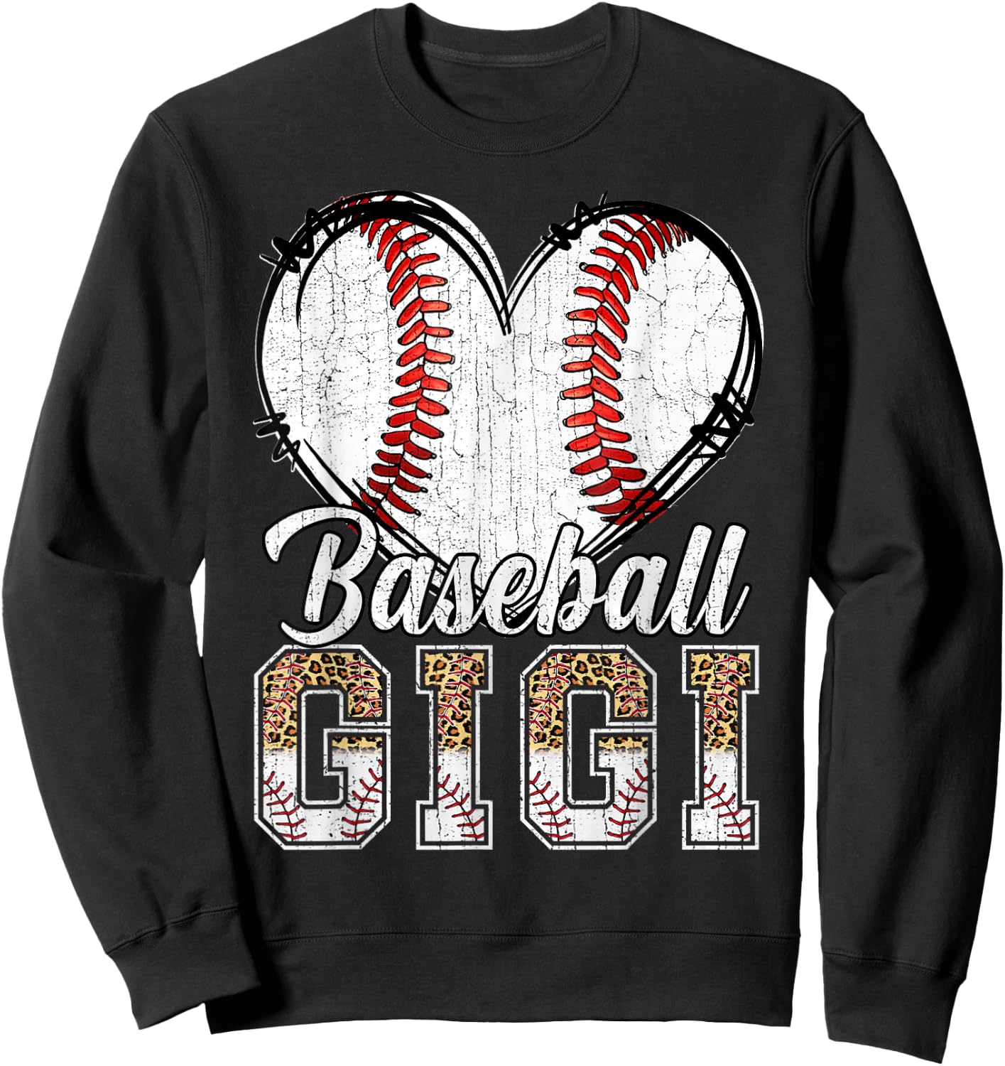 Softball Baseball Gigi Heart Leopard Print Mother's Day Sweatshirt - Sweatshirt | Black