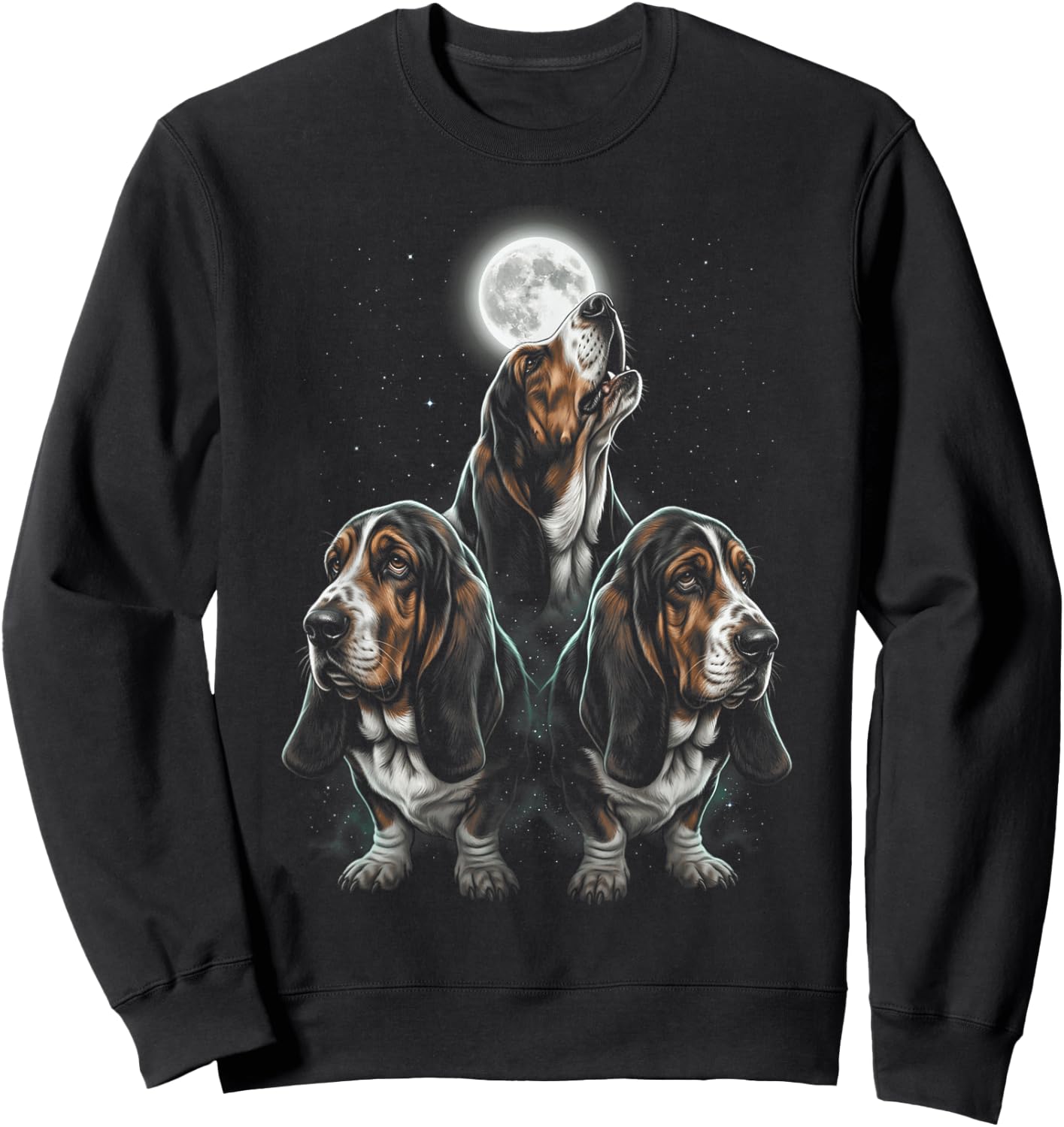 Howling At The Moon Basset Hound Sweatshirt - Sweatshirt | Black