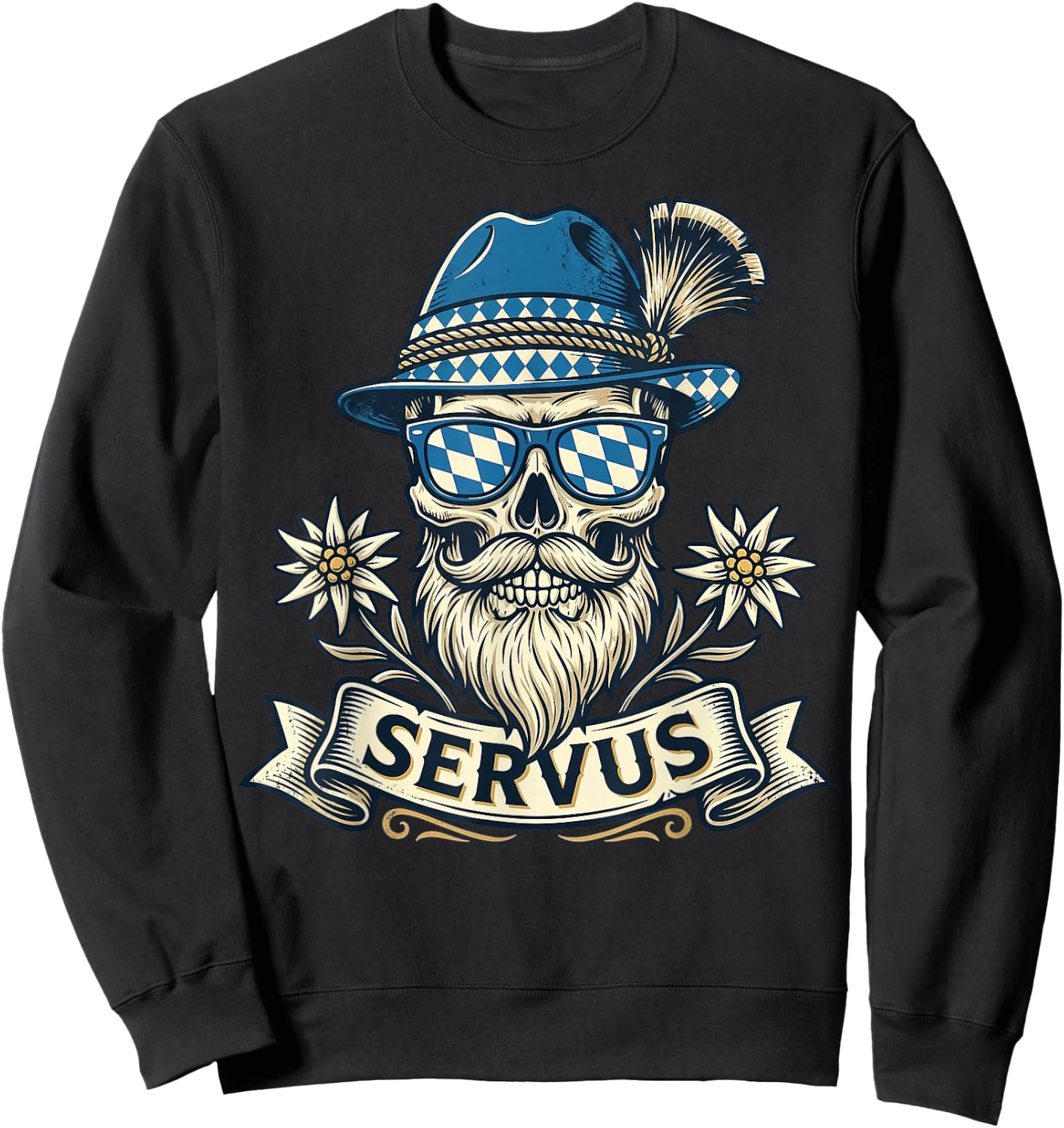 Trachten Servus Herren Trachtenshirt Bayern Bayrisch Sweatshirt - Sweatshirt | Black
